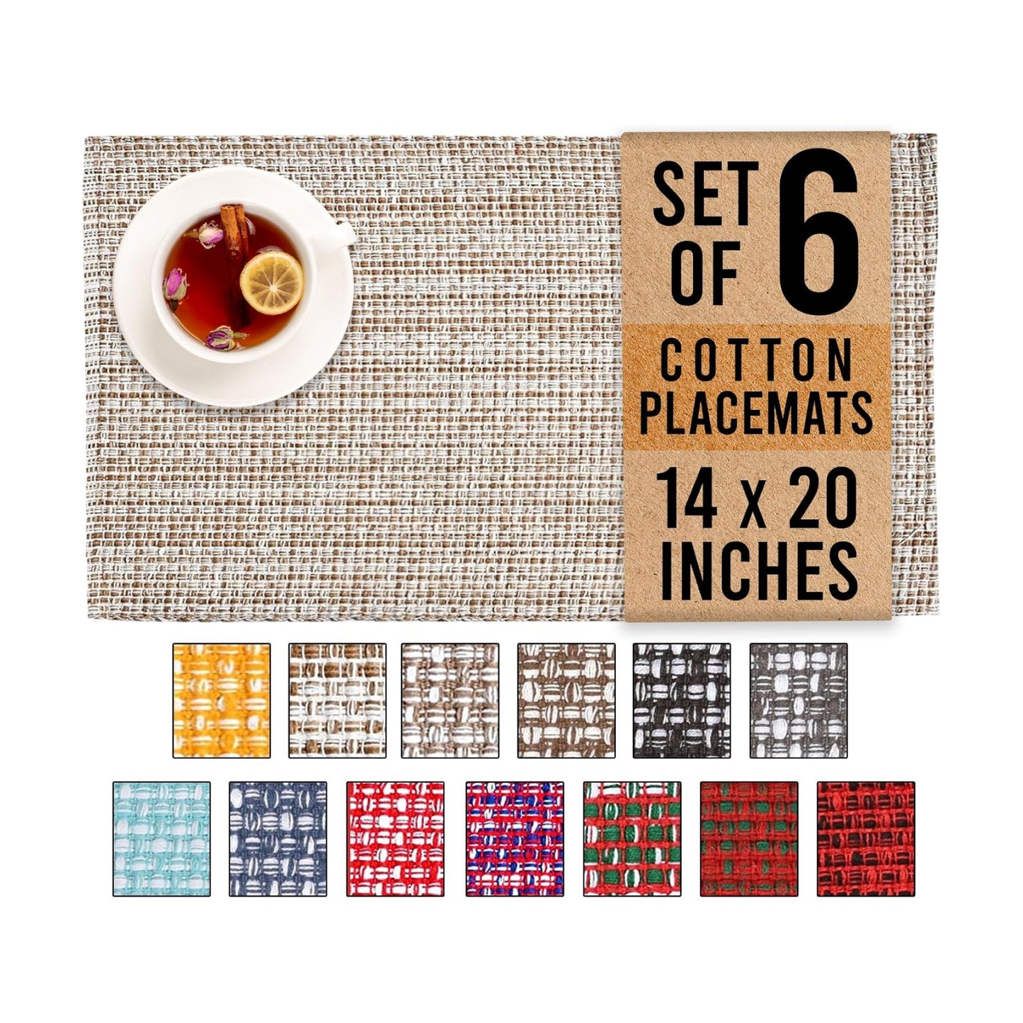 Urban Villa Two Tone Placemat Cotton Tablemat 14x20 (Set of 6) Eggshell