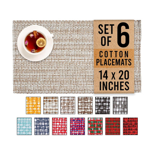 Urban Villa Two Tone Placemat Cotton Tablemat 14x20 (Set of 6) Eggshell