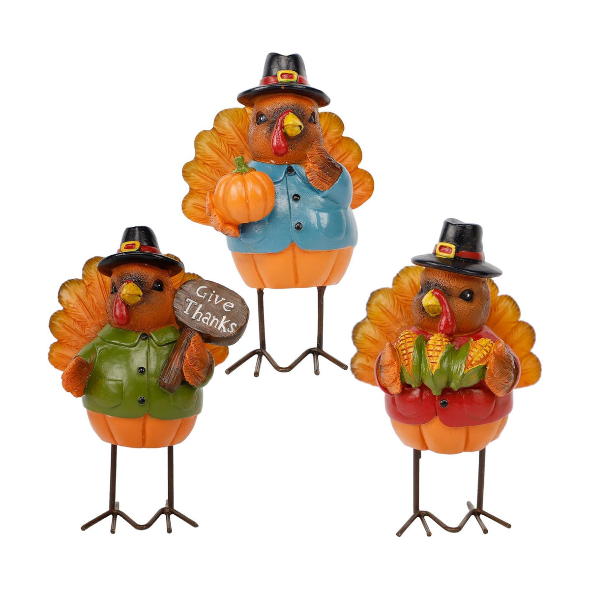 FORUP Thanksgiving Turkey Tabletop Centerpiece Decor, Set of 3 Resin Turkey Friends Decoration for Autumn Fall Thanksgiving Harvest Home Decorations
