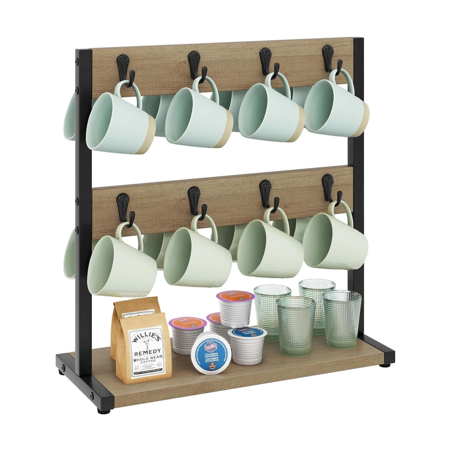 IBUYKE Coffee Mug Holder for Countertop,16 Hook Mug Tree,Greige TBJ001Y | Coffee Cup Holder Mug Display Organizer Mug