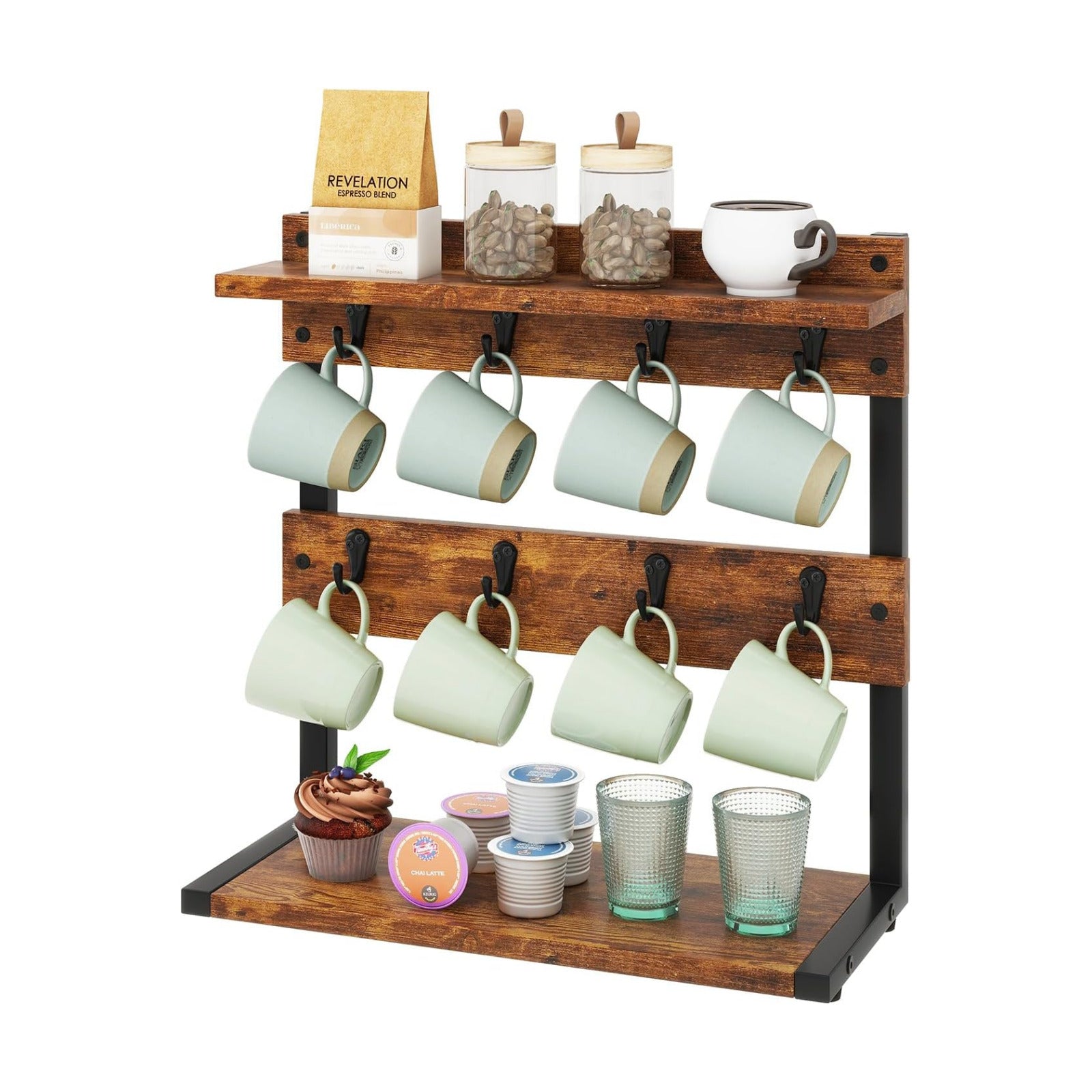 IBUYKE Countertop Mug Tree,Coffee Mug Cup Holder,Brown TBJ002H | Coffee Cup Holder Mug Display Organizer Mug Holders