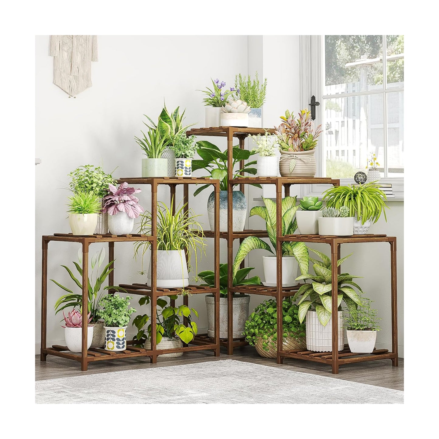 Bamworld Plant Stand Indoor Outdoor Corner Shelf 11 Potted Large Holder