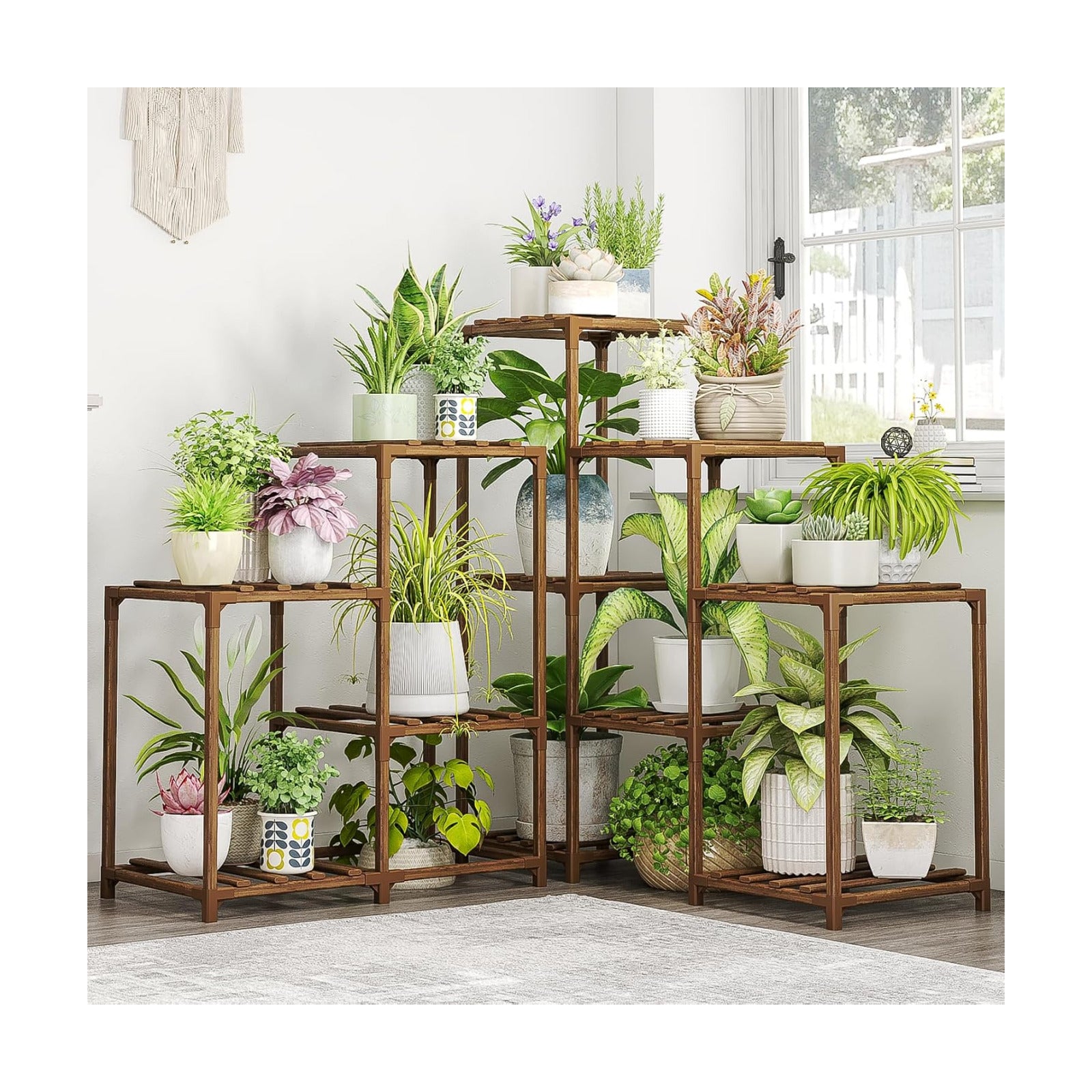 Bamworld Plant Stand Indoor Outdoor Corner Shelf 11 Potted Large Holder