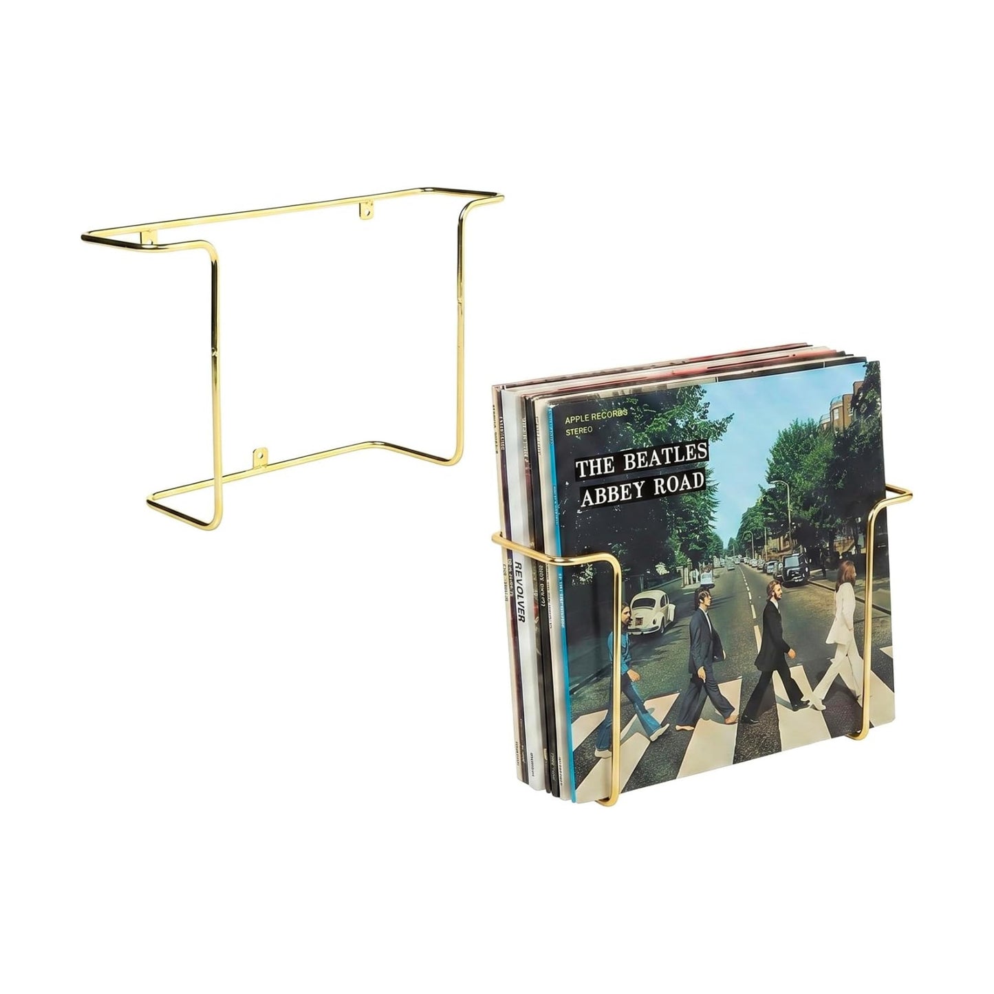 MyGift Brass Metal Wall Mounted Vinyl Record Storage Racks, Set of 2 | Open-wire construction showcases album artwork