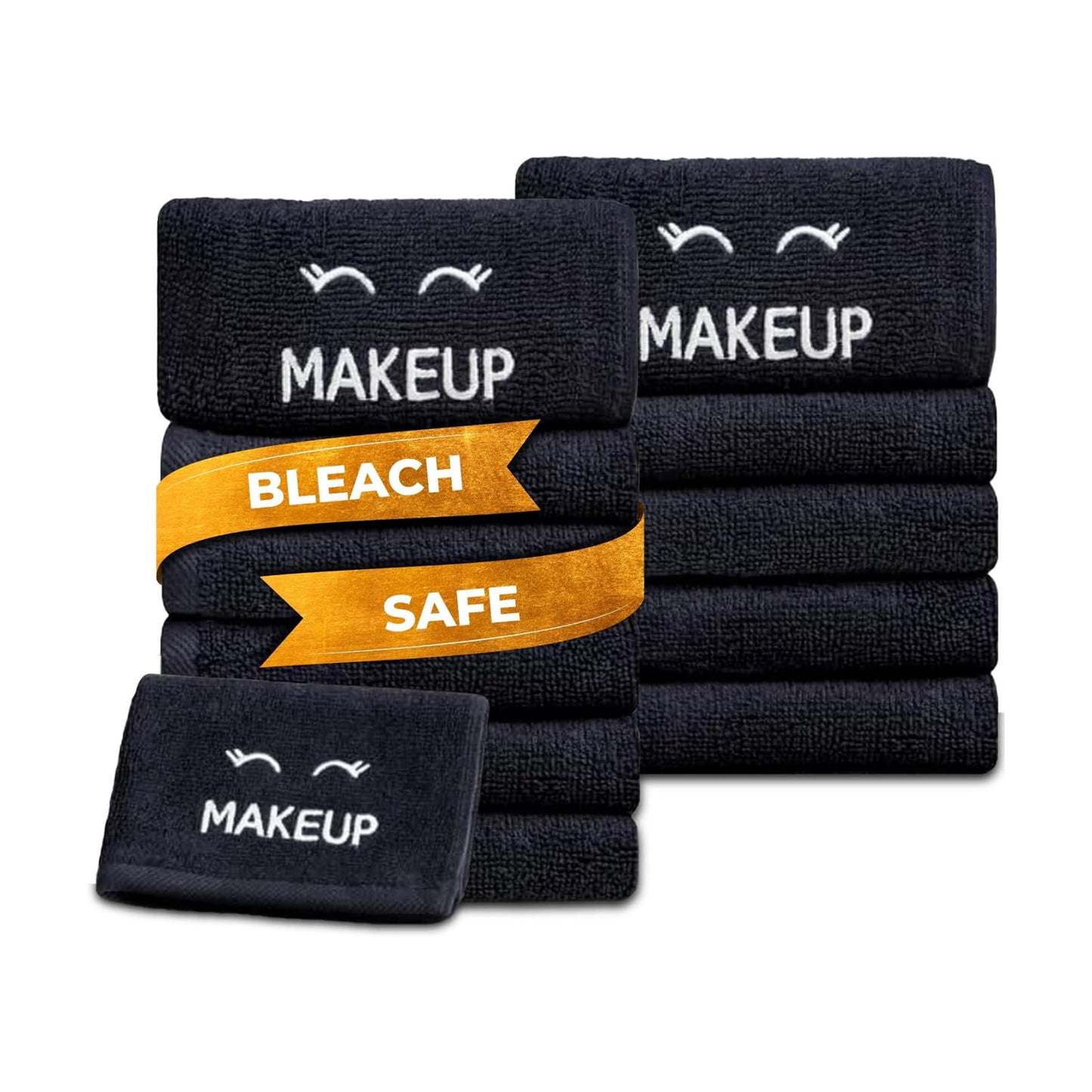 White Classic Bleach Safe Black Makeup Washcloths for Face Cleansing, 12 Pack - Super Soft Luxury Cotton Black Makeup