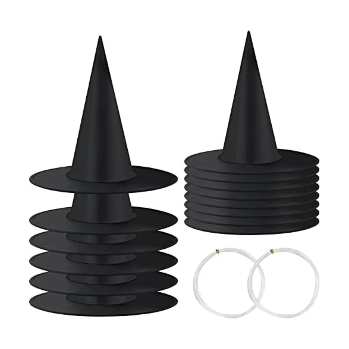 Witch Hat, 14 Pack Halloween Hanging Witch Hats with 200 Feet Hanging Rope, Witch Costume Accessory for Halloween Party Yard Decoration and Carnivals - Black