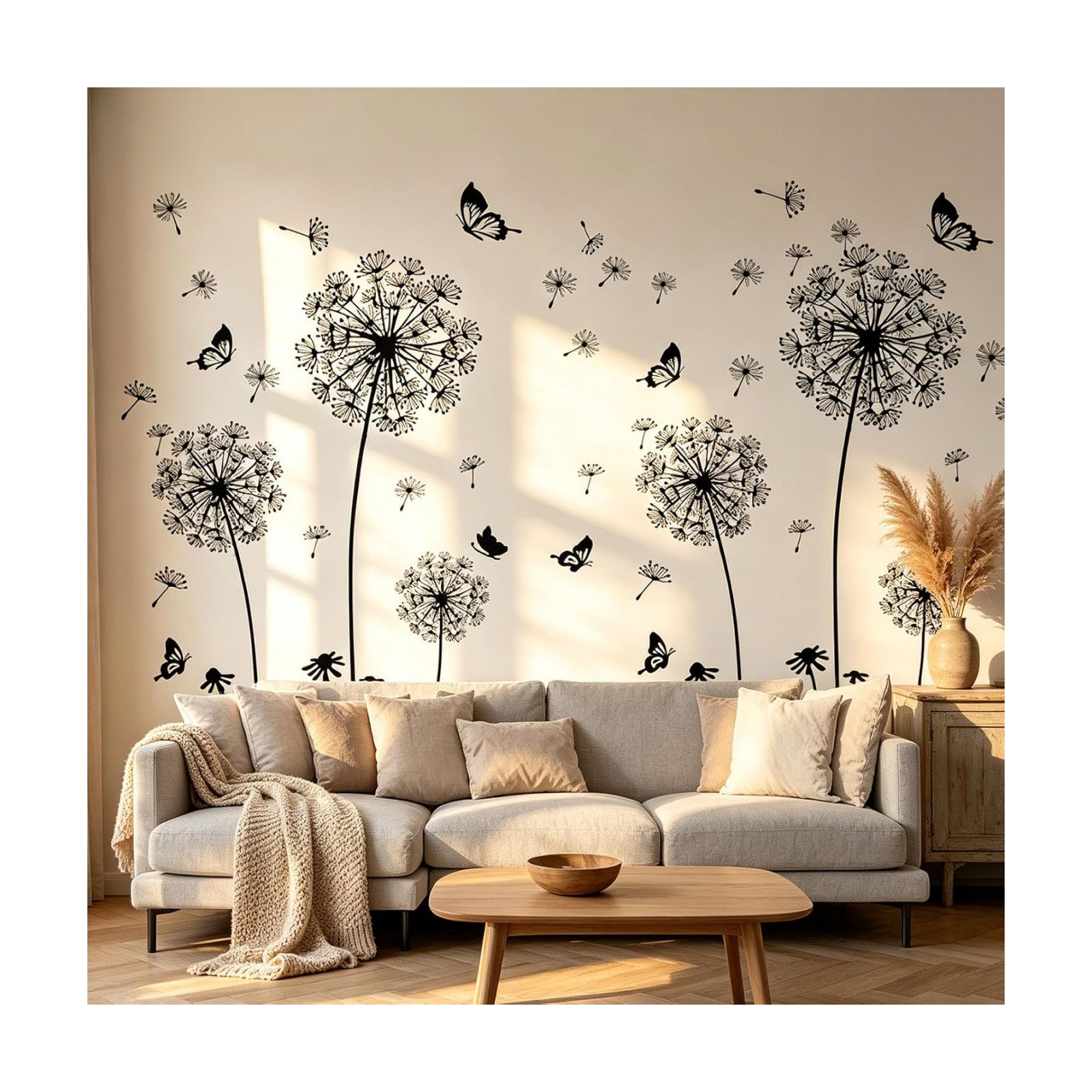Flower Stickers / Dandelion Wall Decals / # F 2 Set Black Dandelion Wall Decals / Set of 2