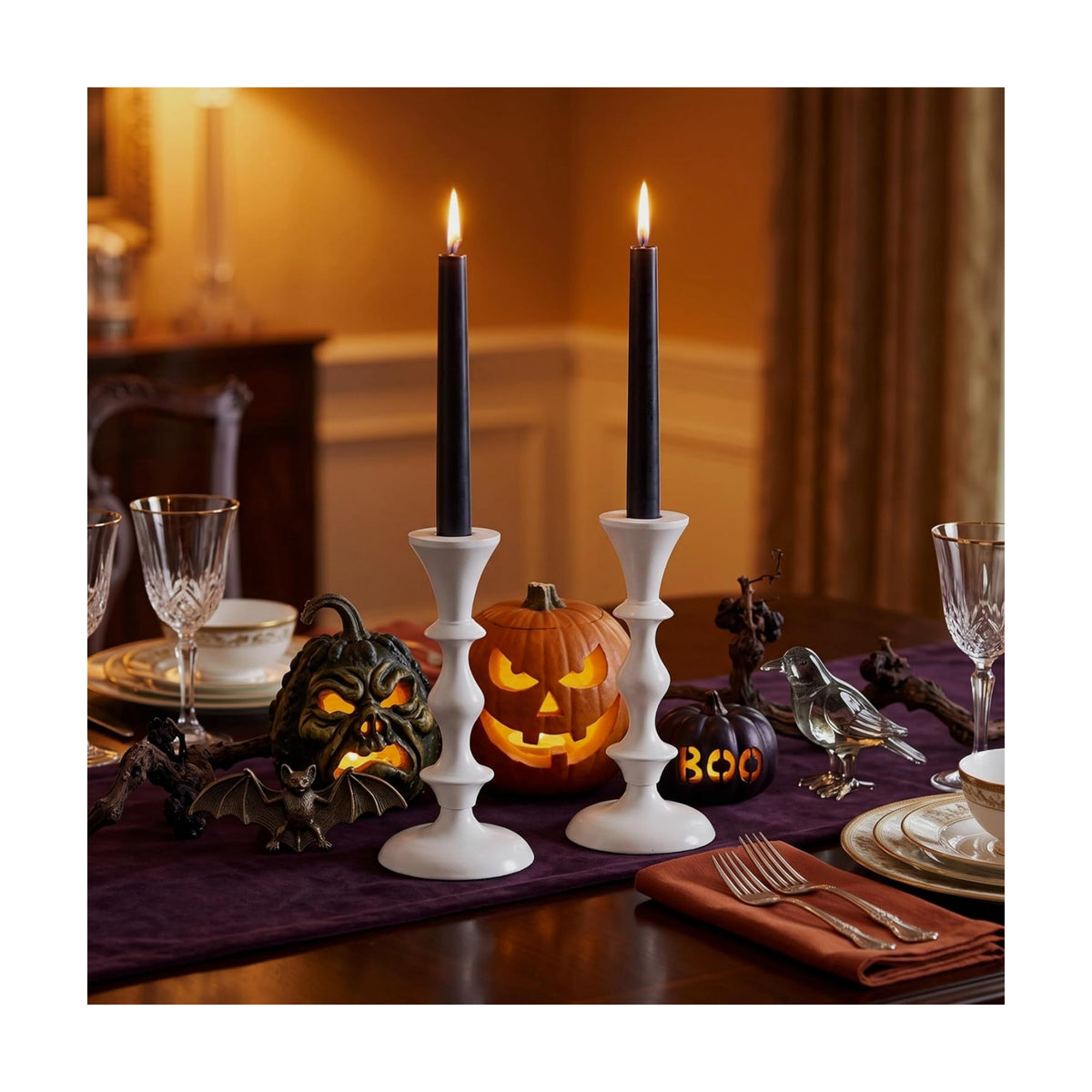Rely+ White Metal Taper Candle Holders Set of 2 – 5.75" Decorative Candlestick Holders for Table Centerpiece, Home Décor, Dining Table, Wedding & Party Decorations