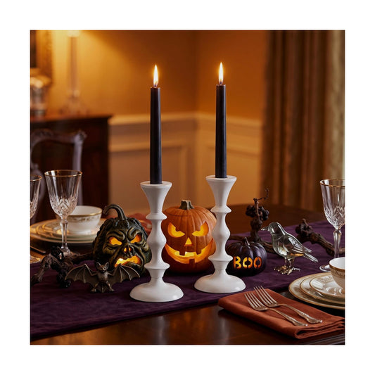 Rely+ White Metal Taper Candle Holders Set of 2 – 5.75" Decorative Candlestick Holders for Table Centerpiece, Home Décor, Dining Table, Wedding & Party Decorations
