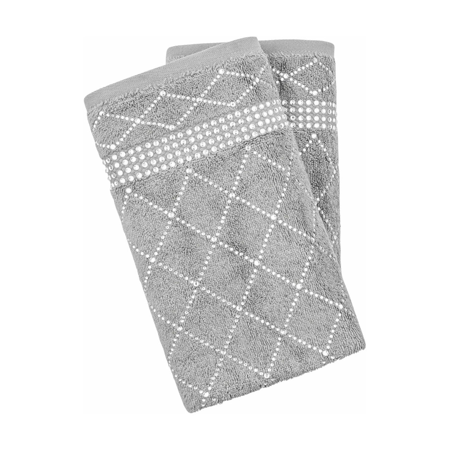 Atlas Hand Towel (Set of 2), 100% Turkish Cotton, Glass Rhinestones, Machine Washable, Gray