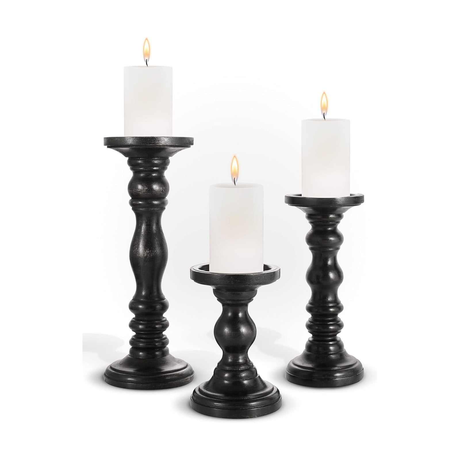 Large Candle Holders for Pillar Candles - Decorative Rustic Centerpiece Pillars Compatible with Battery-Operated