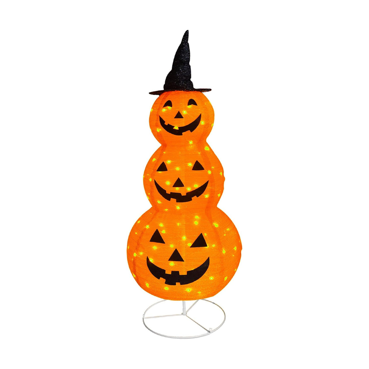 FUNPENY Halloween Collapsible Pumpkin Decorations, Pre-Lit Light Up Pumpkin with Hat, Pop Up Jack-o-Lantern with Metal Stand for Indoor Outdoor Yard Holiday Decor (5FT Pumpkin)