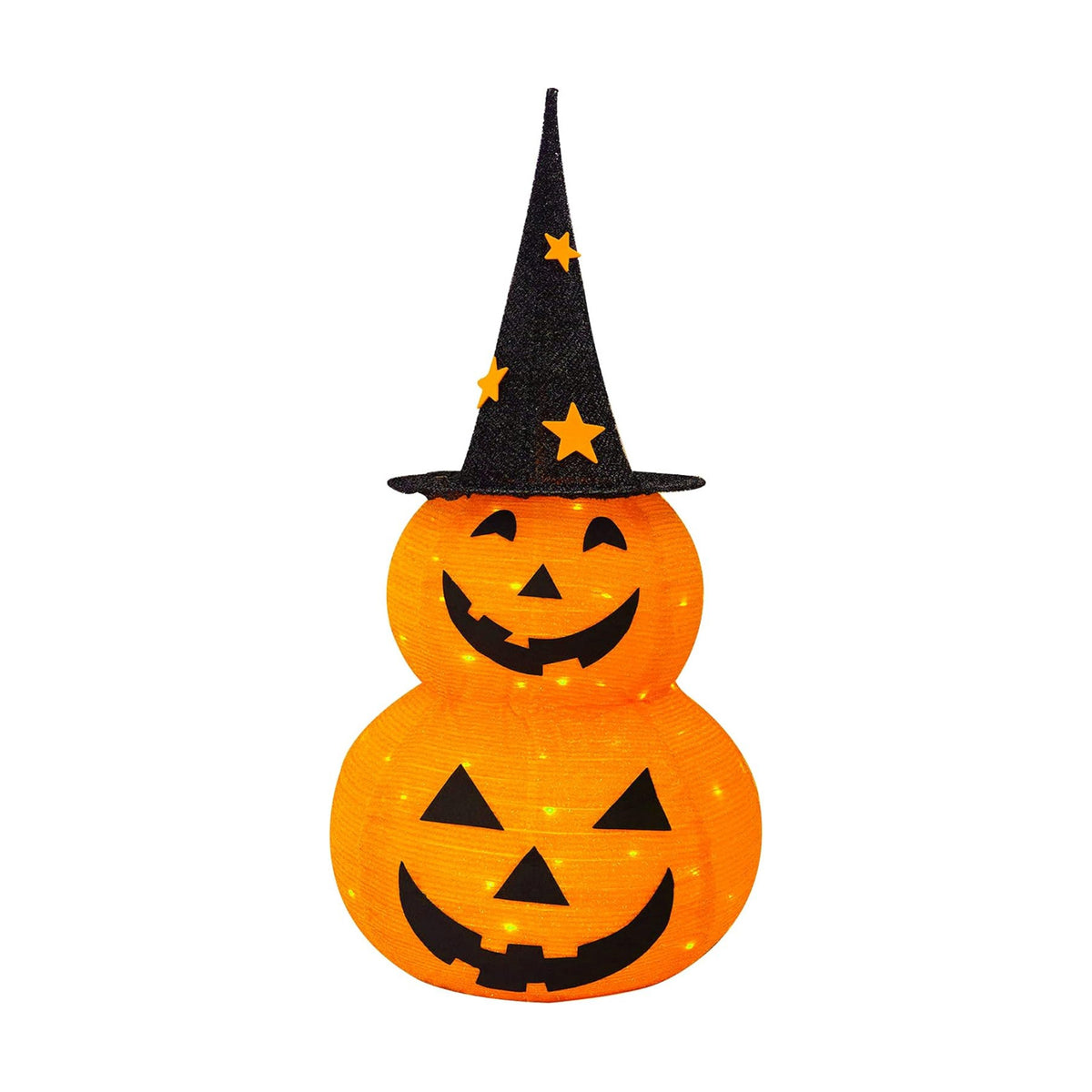 FUNPENY 3FT Halloween Collapsible Pumpkin Decorations, Pre-Lit Light Up 50 LED Pumpkin with Star Hat 8 Lighted Mode, Pop Up Jack-o-Lantern with Metal Stand for Indoor Outdoor Yard Holiday Decor