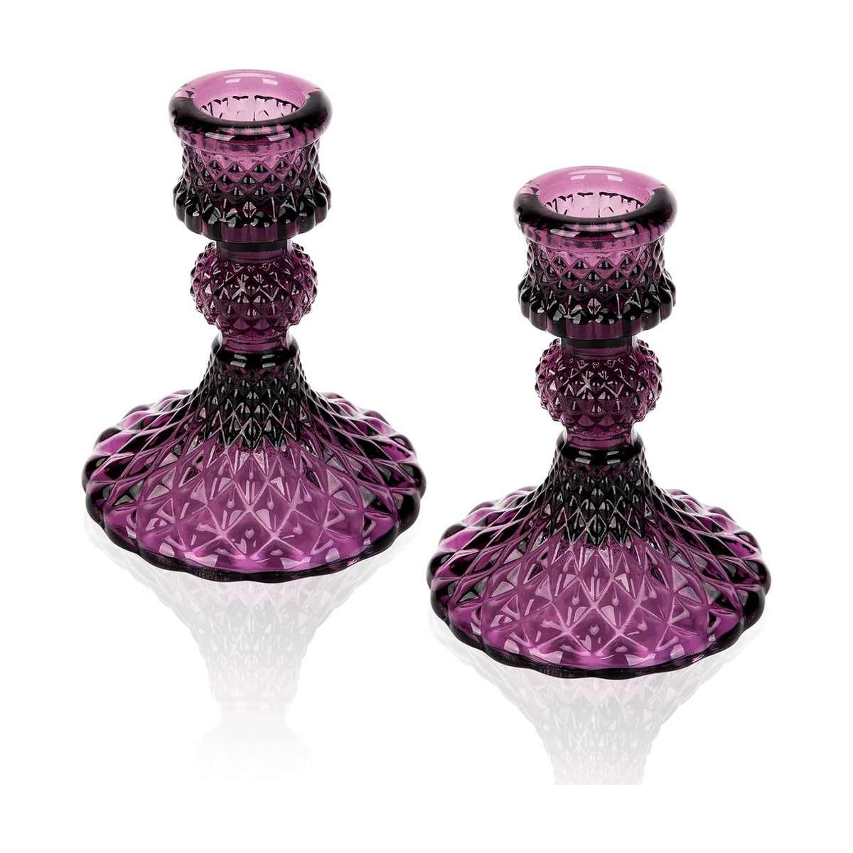 Glass Candle Holder, 2PCS Decorative Candle Sticks Pillar Candle Stand for Formal Events Wedding Party Table Centerpieces Home Decoration, Dark Purple