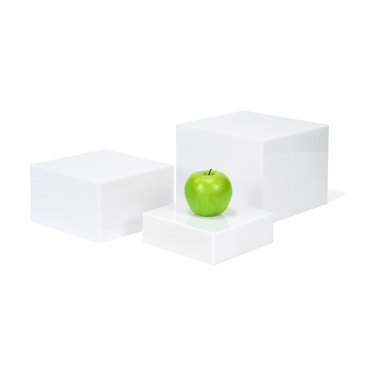 Red Co. Set of 3 Glossy White Acrylic Cube Display Nesting Risers with Hollow Bottoms