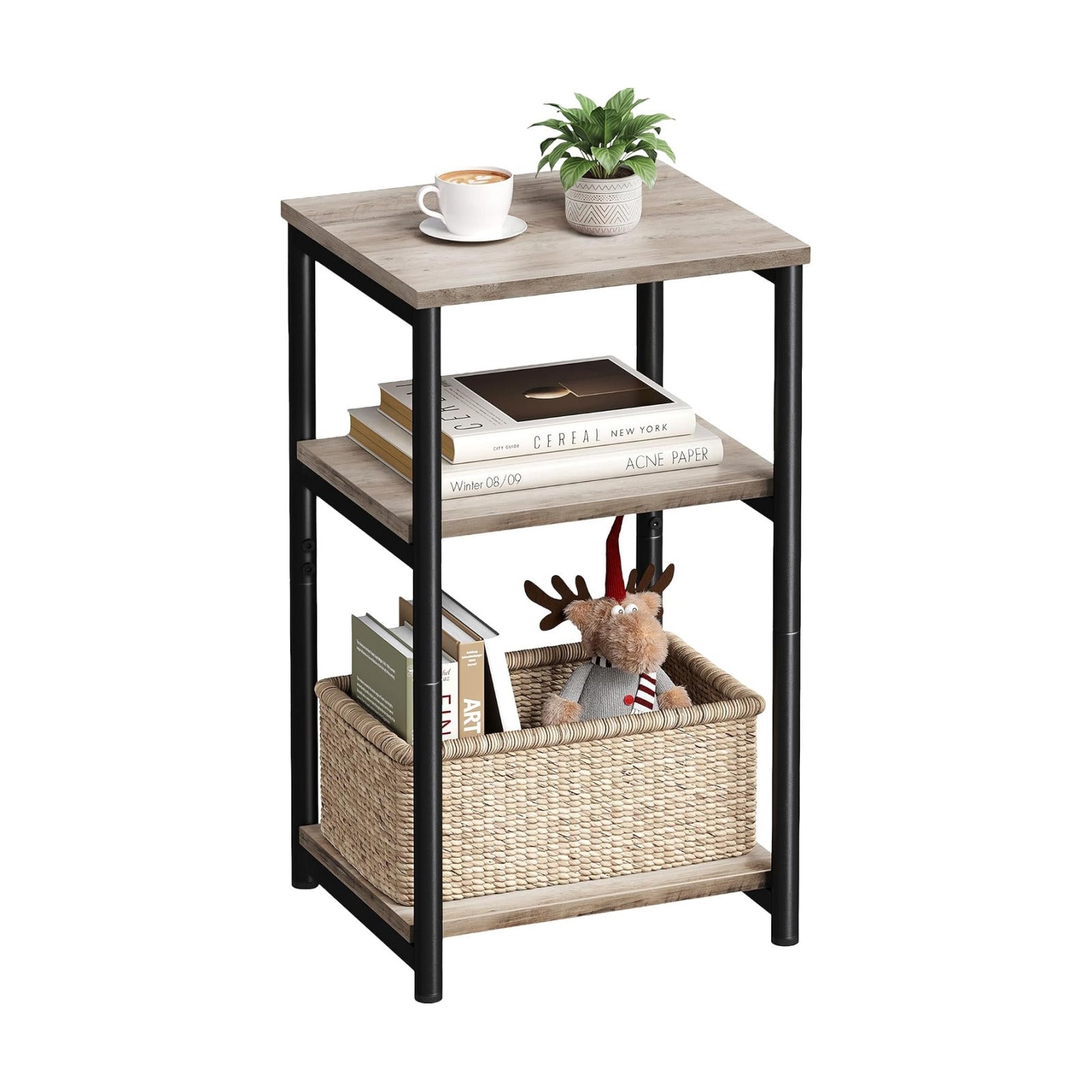 VASAGLE Side Table, Small End Table, Tall Nightstand, Steel Frame