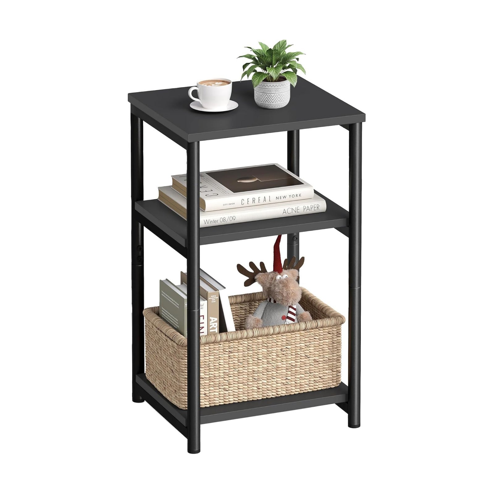 VASAGLE Side Table, Small End Table, Tall Nightstand, Steel Frame