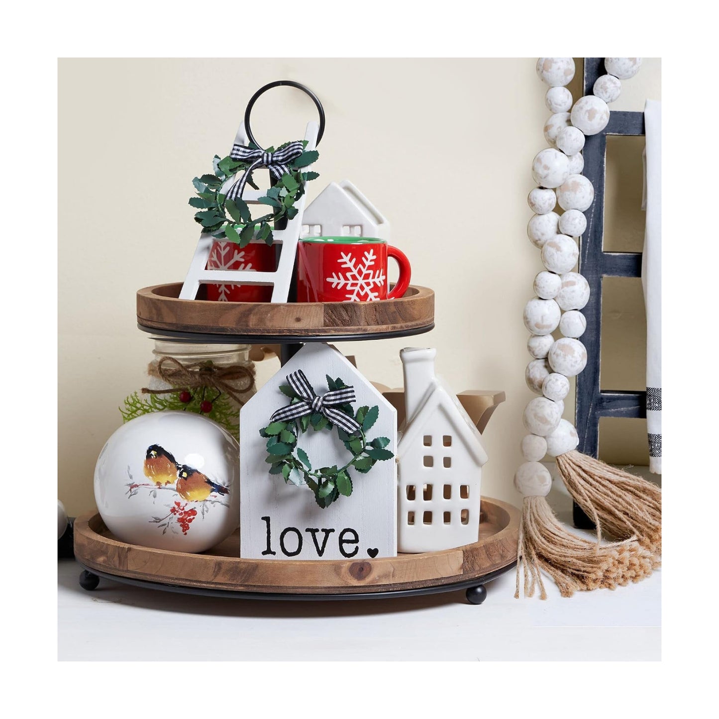 Farmhouse Tiered Tray Decor / Brown