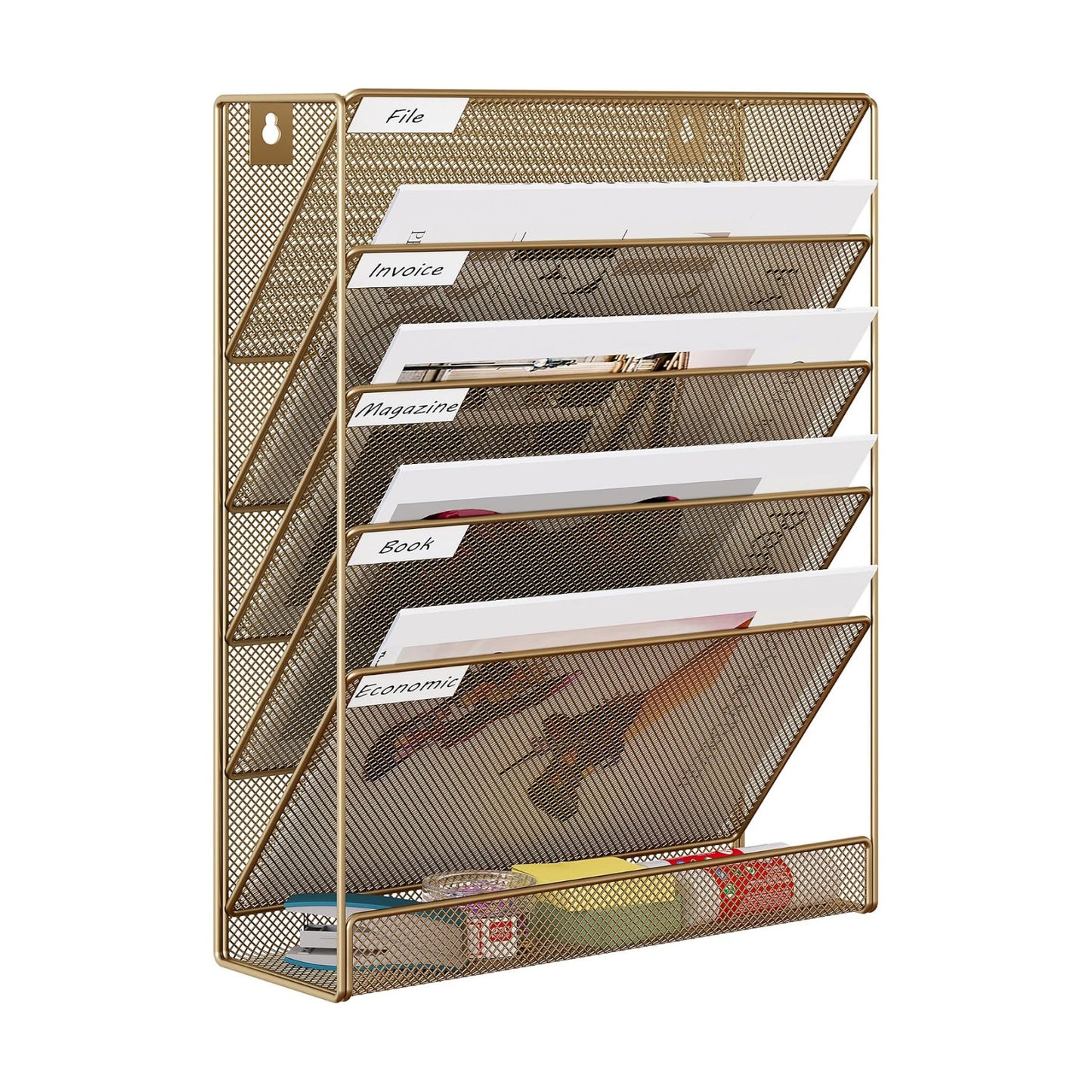 EasyPAG 5 Tier Wall File Holder, Mesh Hanging Folder Organizer with Classify Label, Versatile Desk File Holder