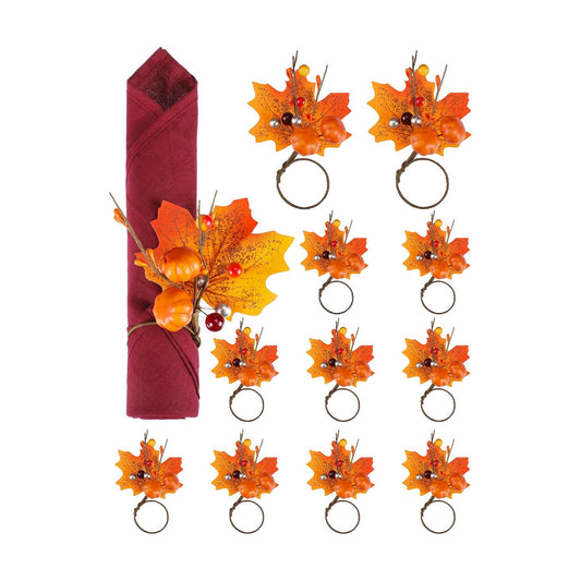 Patelai 12 Pcs Fall Napkin Rings Maple Leaf Pumpkin Napkin Holder