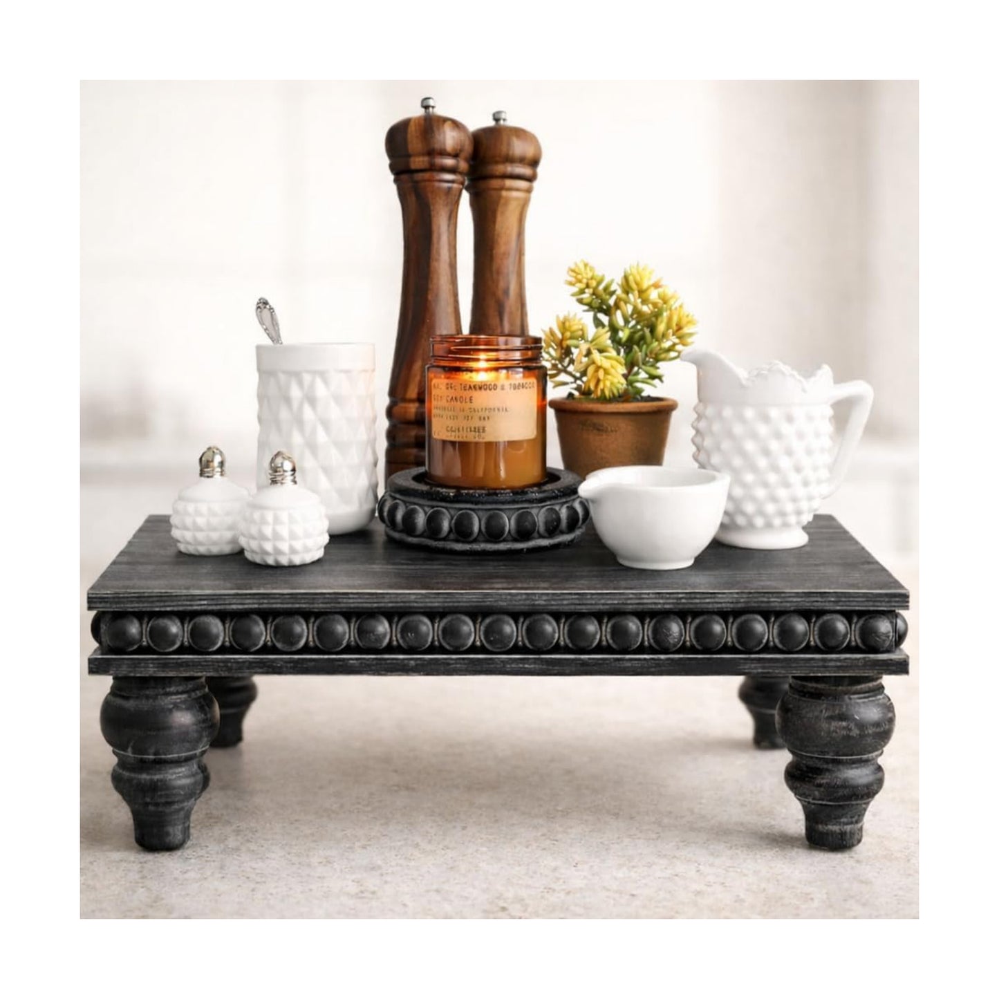 Farmhouse Beaded Riser Stand for Decor / Rustic Black