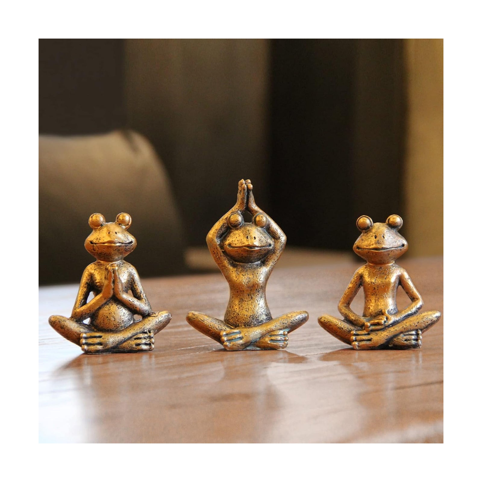 Figurines / 3-Piece Yoga Decor Set / Frog / Bronze