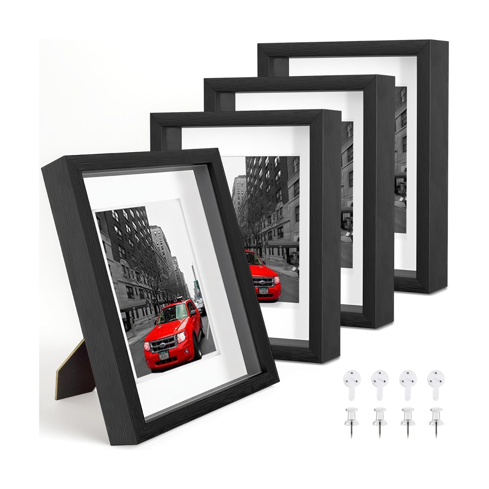 8x10 Shadow Box Picture Frame, 4-Pack Linen Back, with Mat, Black | Wooden Display Cases, 3 Ways to Display, Acid-Free