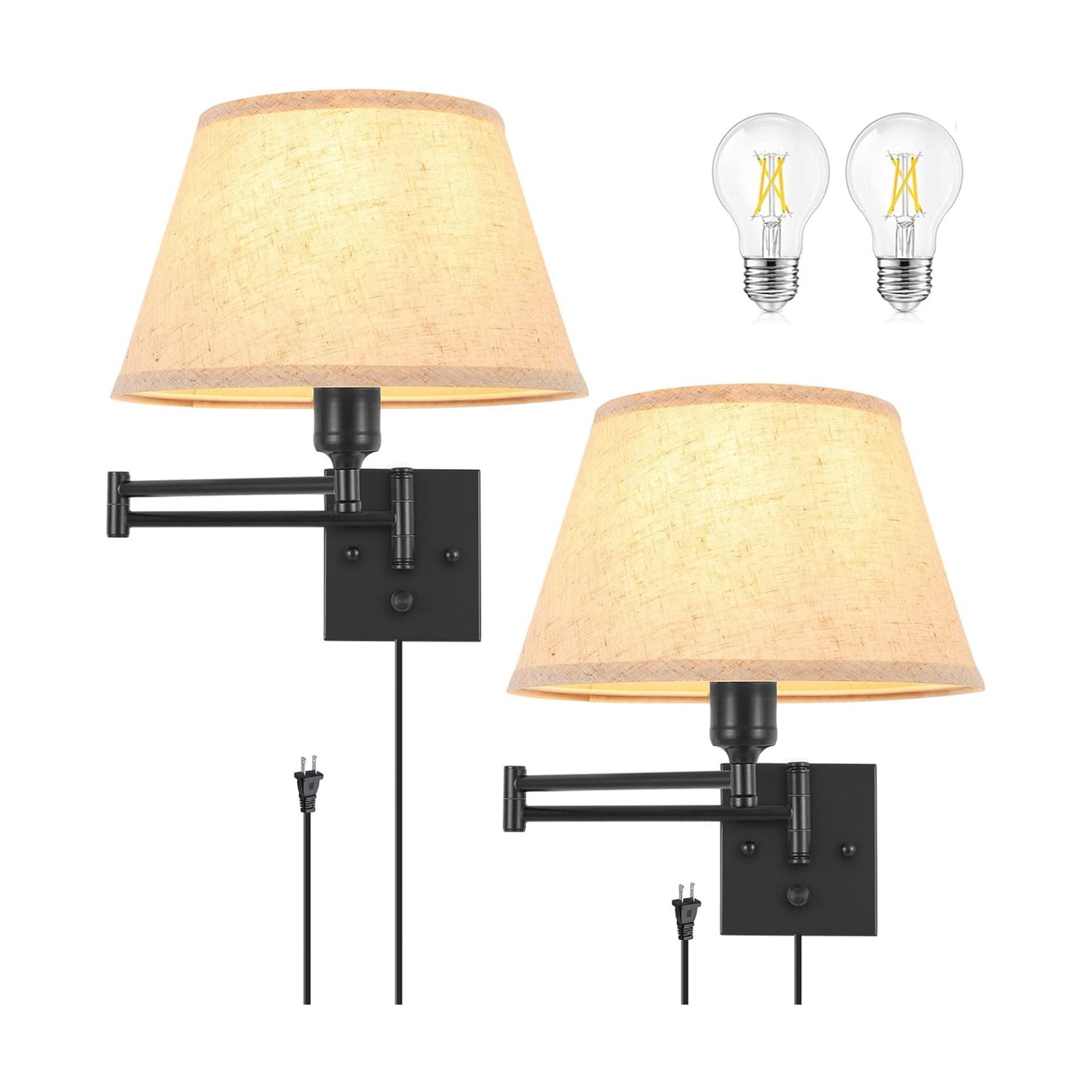 TRLIFE Dimmable Wall Sconce Plug in, Wall Sconces Set of Two Swing Arm Wall Lights with Plug in Cord and On/Off Dimmer