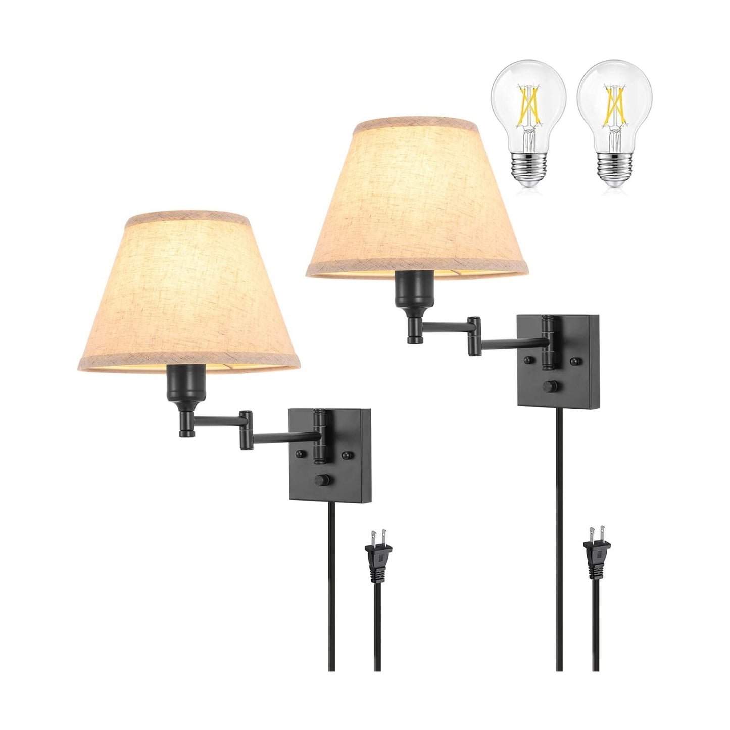 TRLIFE Wall Sconce Plug in, Dimmable Wall Sconces Set of Two Swing Arm Wall Lights with Plug in Cord and On/Off Dimmer