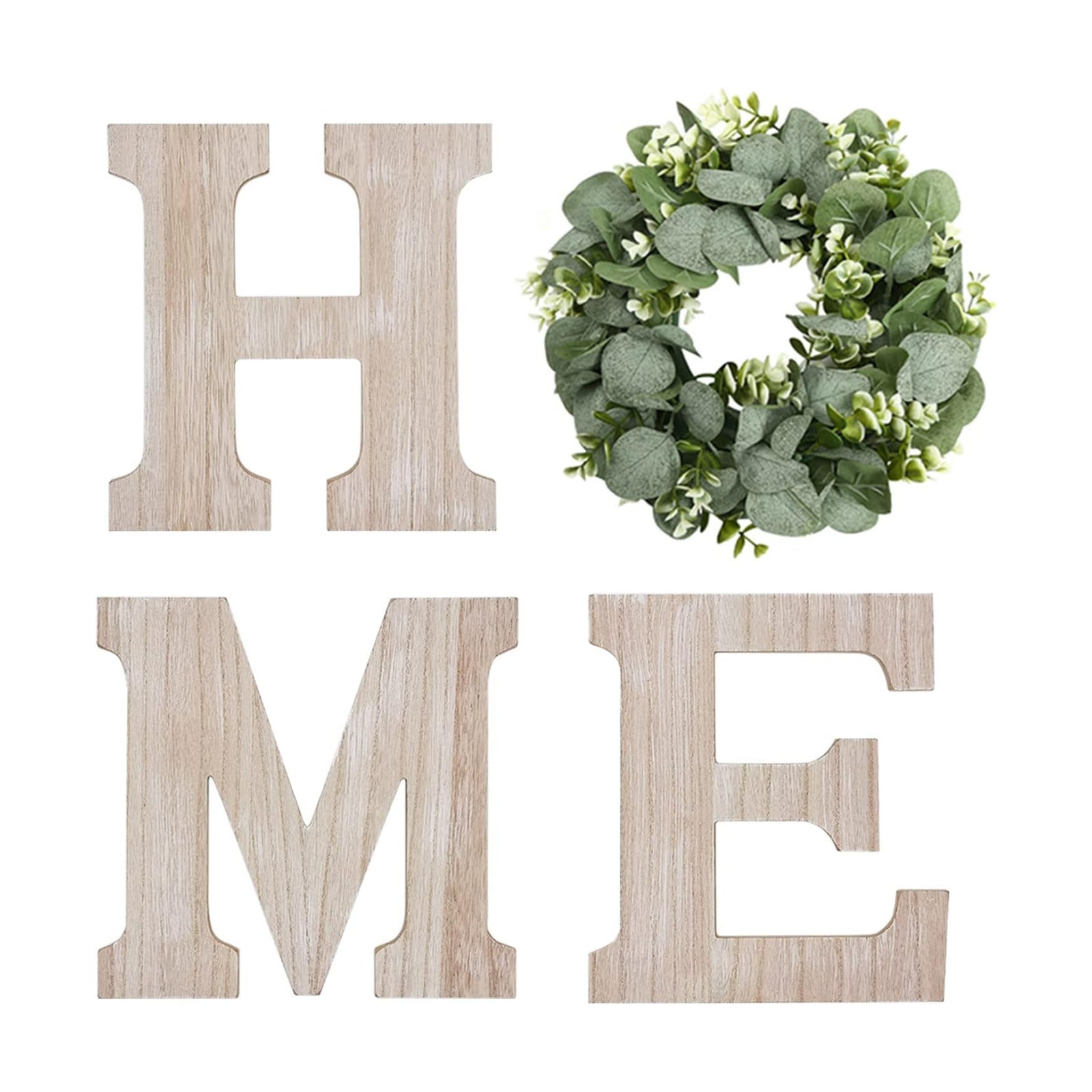 Pinkpum Wood Home Sign with Eucalyptus Wreath for O Home Decor Wall Decor