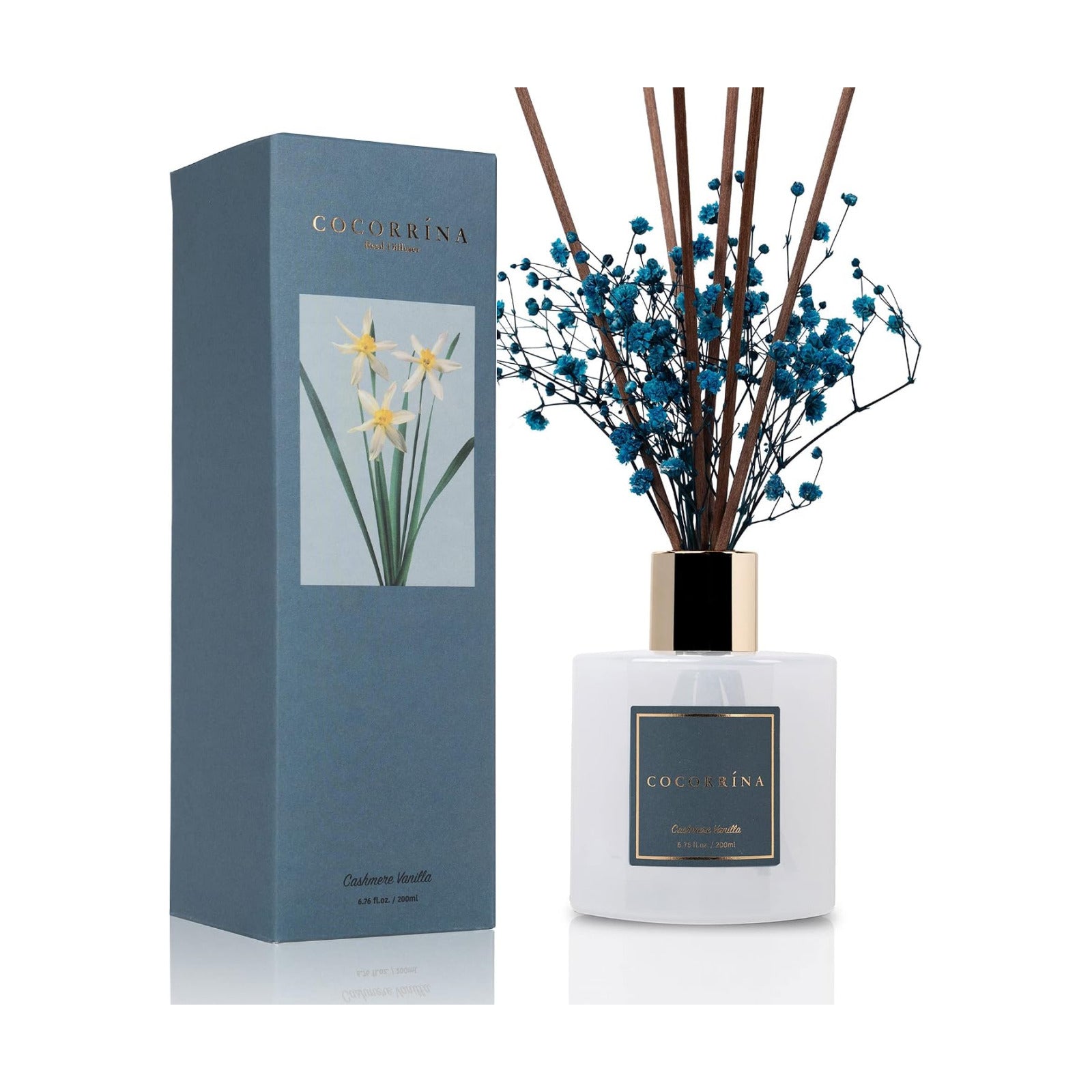 COCORRÍNA Reed Diffuser - Cashmere Vanilla 6.7 fl oz Reed Diffuser for Bedroom Bathroom Home Décor