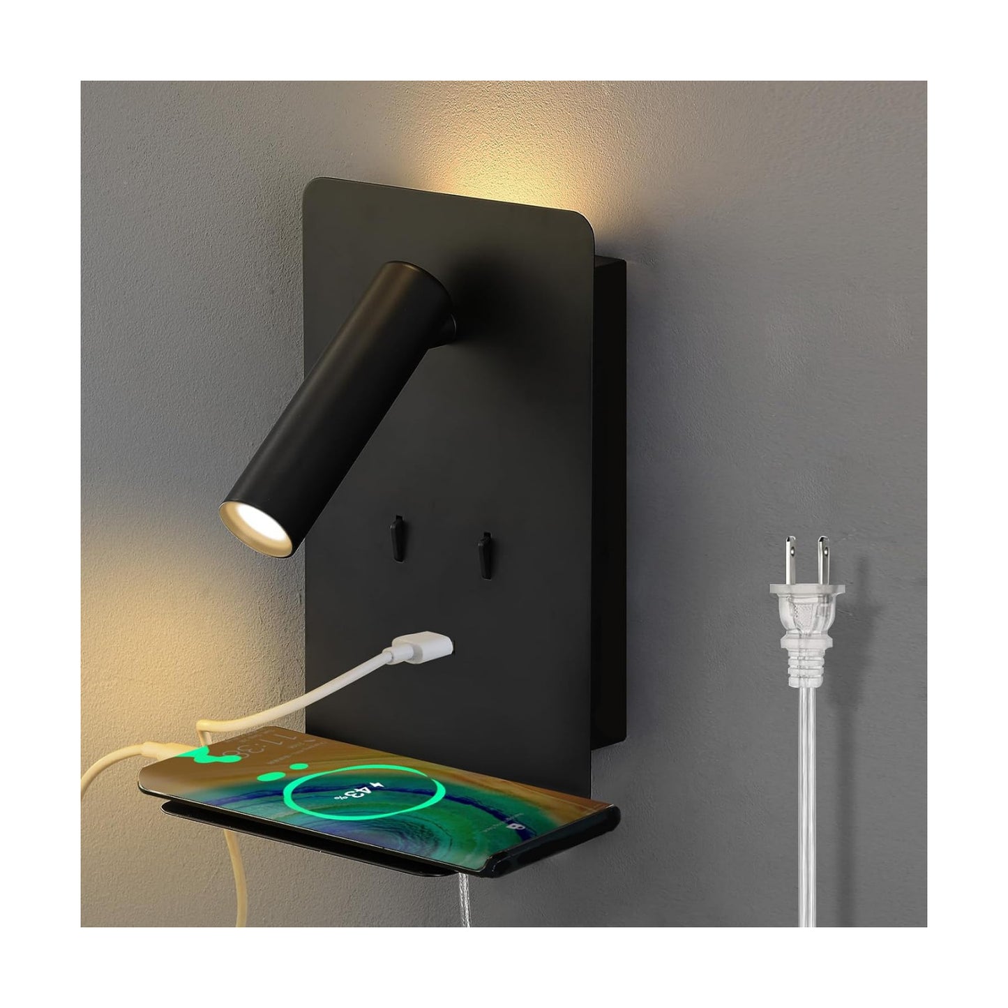 ZEROUNO Plug in Wall Sconce with Switch LED Bedside Lamp Bedroom Wall Mounted Reading Light with USB Port Wall Lighting