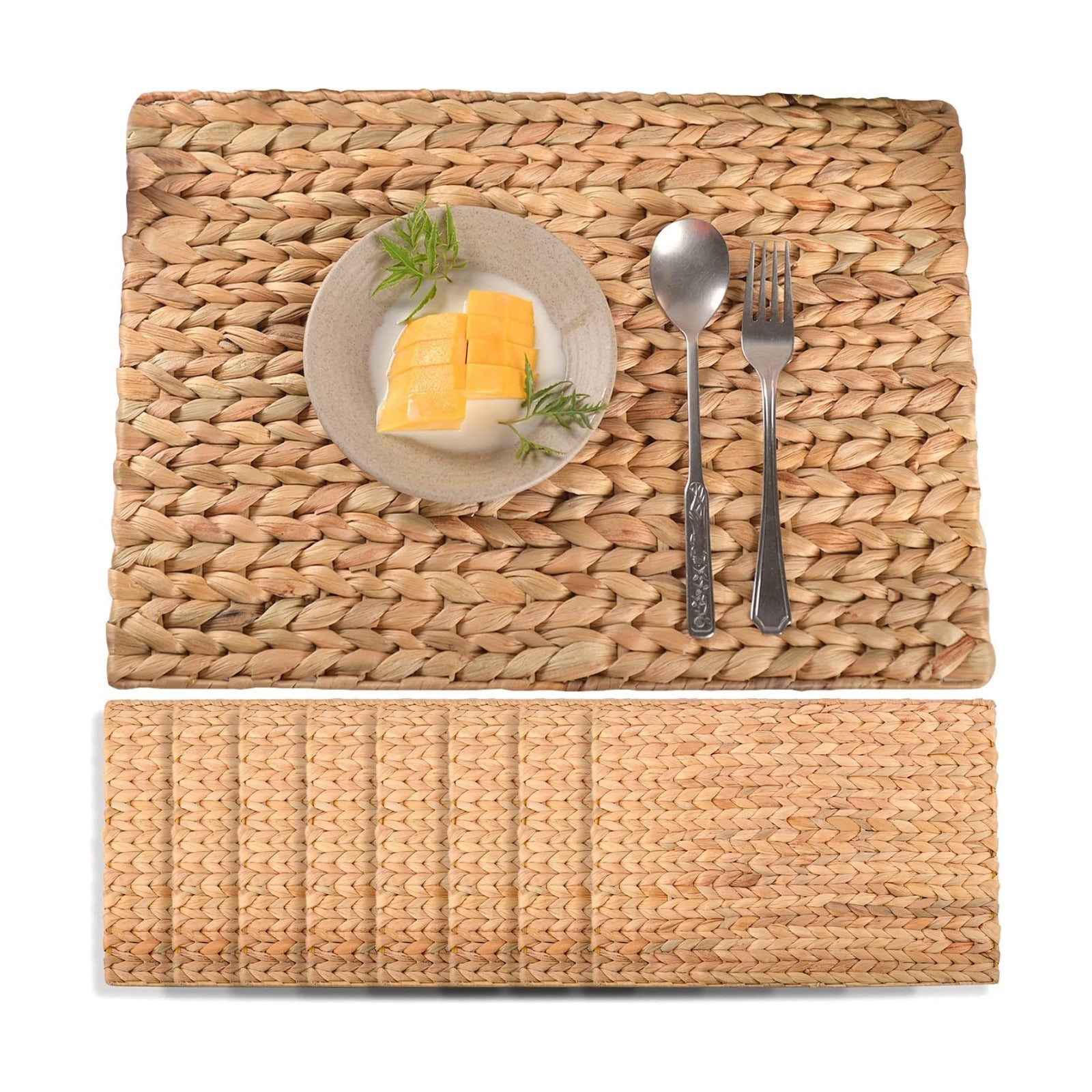 Water Hyacinth Rectangular Placemats Set of 8, Woven Rattan Placemats for Dining Table, Heat Resistant Wicker Table