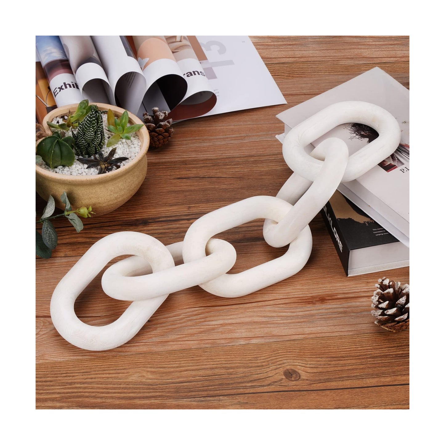 5 Link Chain Decor Hand-Carved Wooden Aesthetic Crafts / White