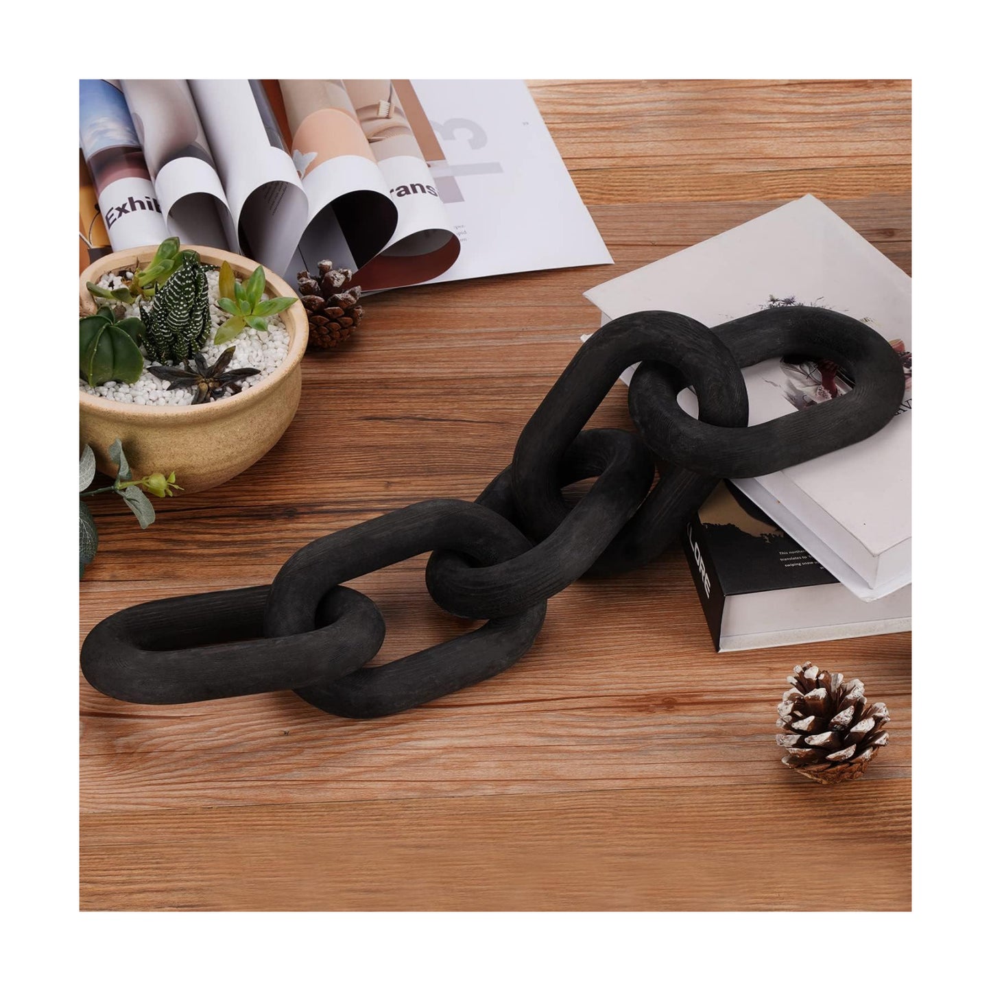 5 Link Chain Decor Hand-Carved Wooden Aesthetic Crafts / Black