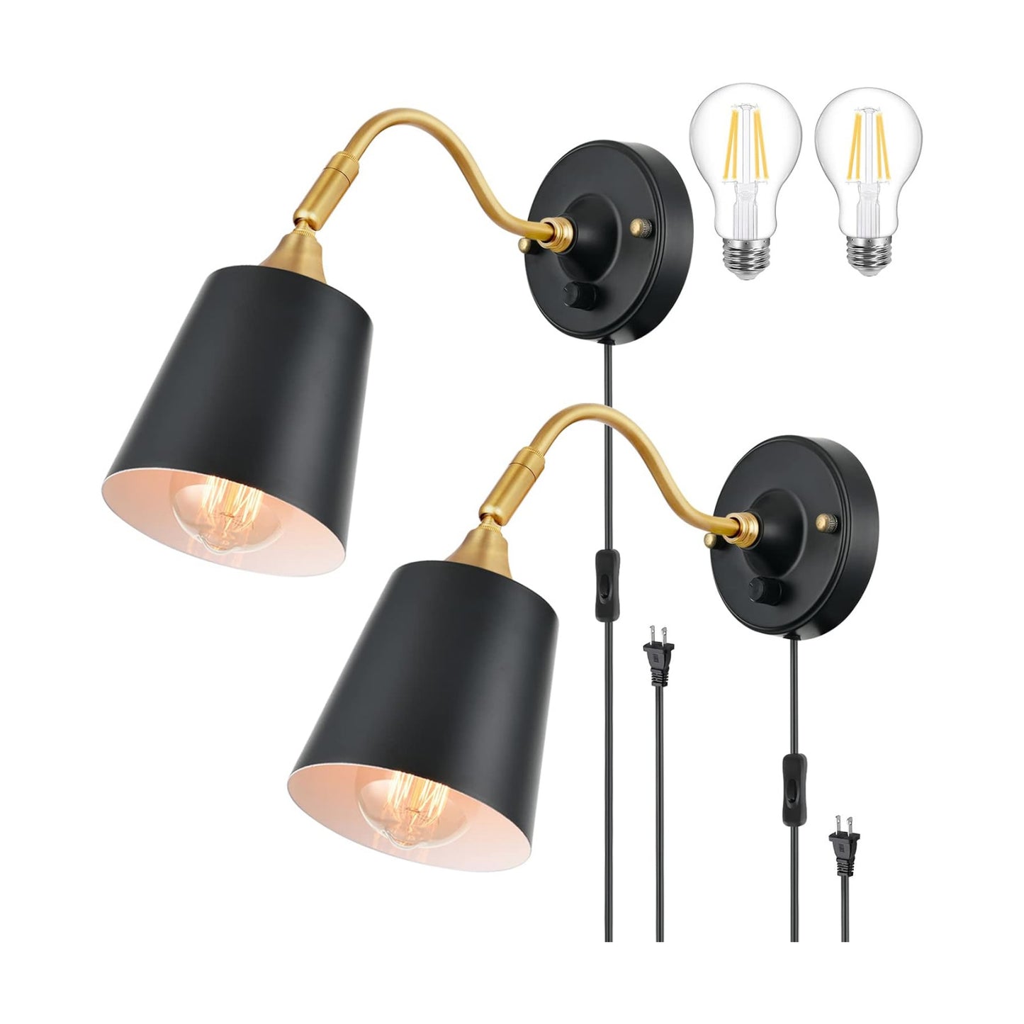 TRLIFE Wall Sconces Plug in, Dimmable Wall Lights with Plug in Cord Adjustable Lighting Angle Wall Mounted Light with