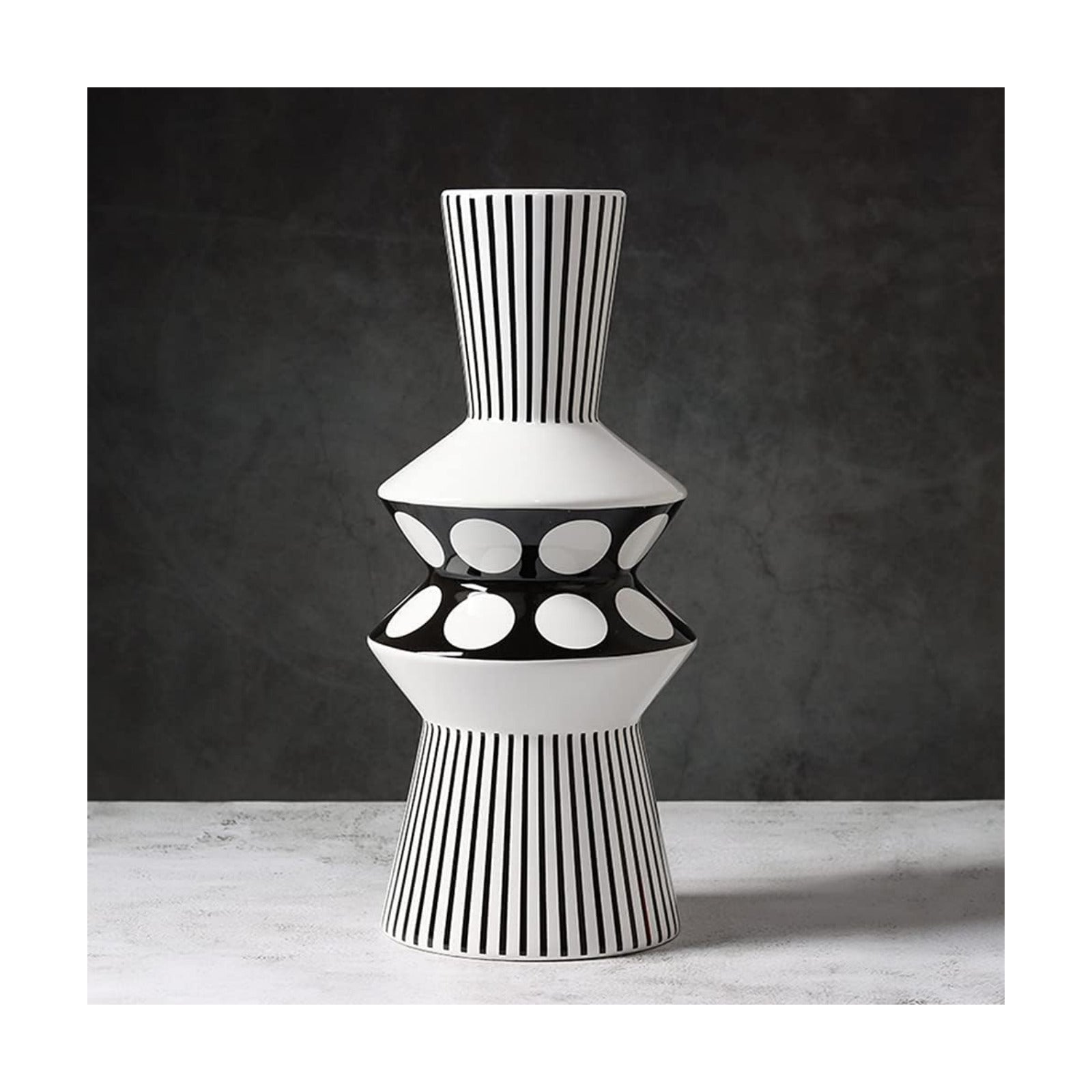 Flower vase Large and White Striped Geometric Ceramic Vase -Modern Vase Decoration. Home / Black