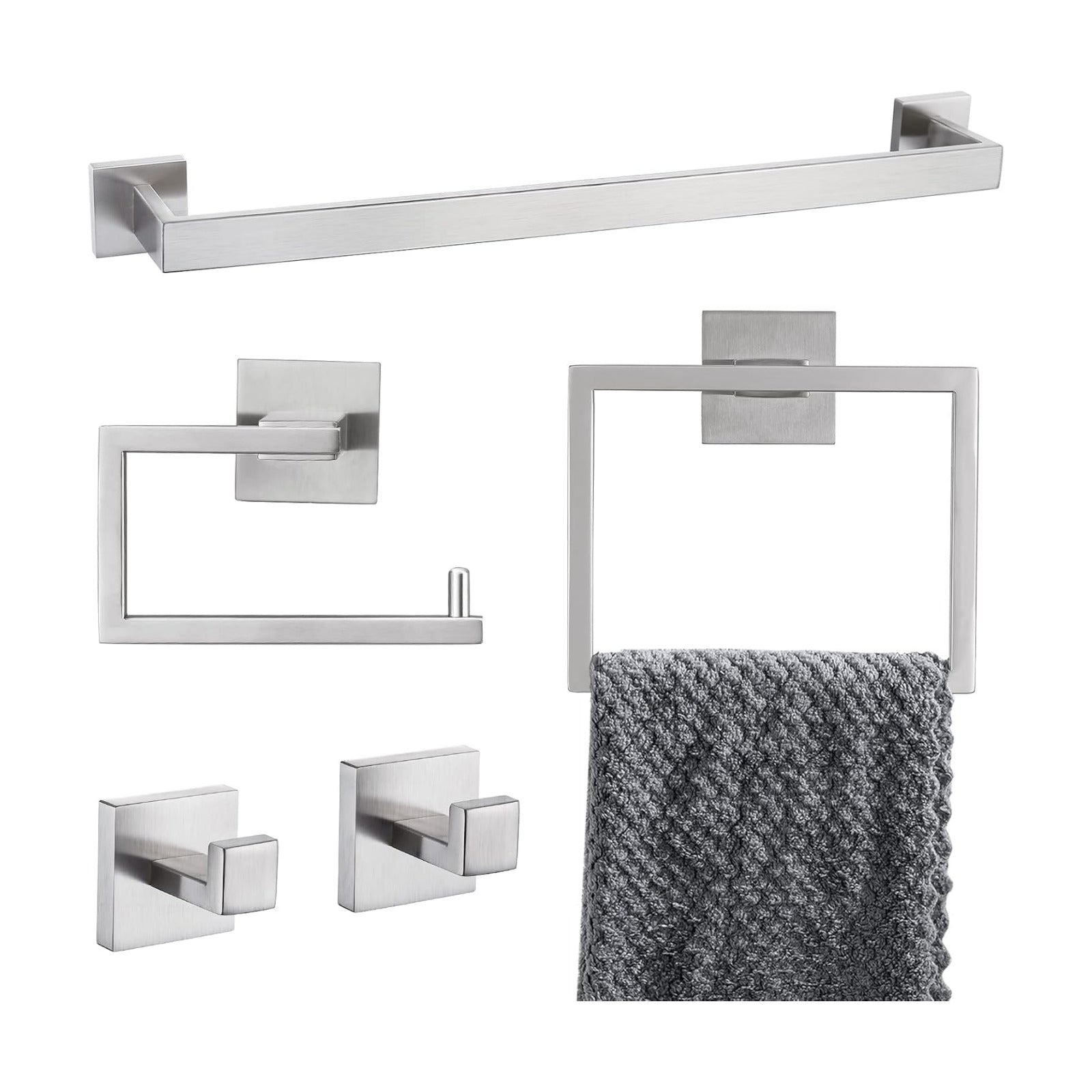 YACVCL 5-Piece Bathroom Hardware Accessories Set 23.6 inch Towel Bar Towel Rack Sets Modern Towel Ring Kit Stainless