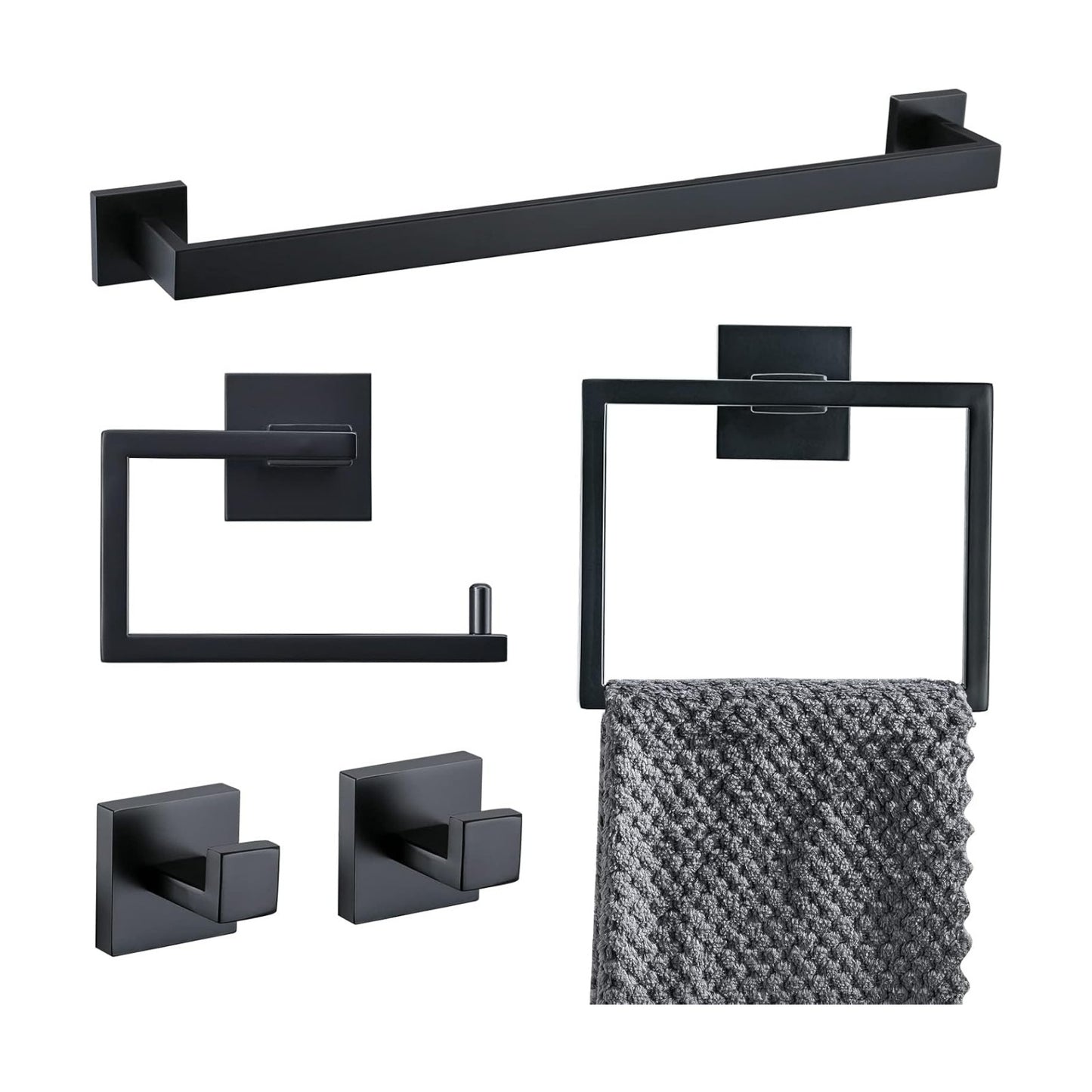 YACVCL 5 Pieces Black Bathroom Accessorie Set 23.6 Inch Towel Bar Set,SUS304Stainless Steel Bathroom Hardware Set,Wall