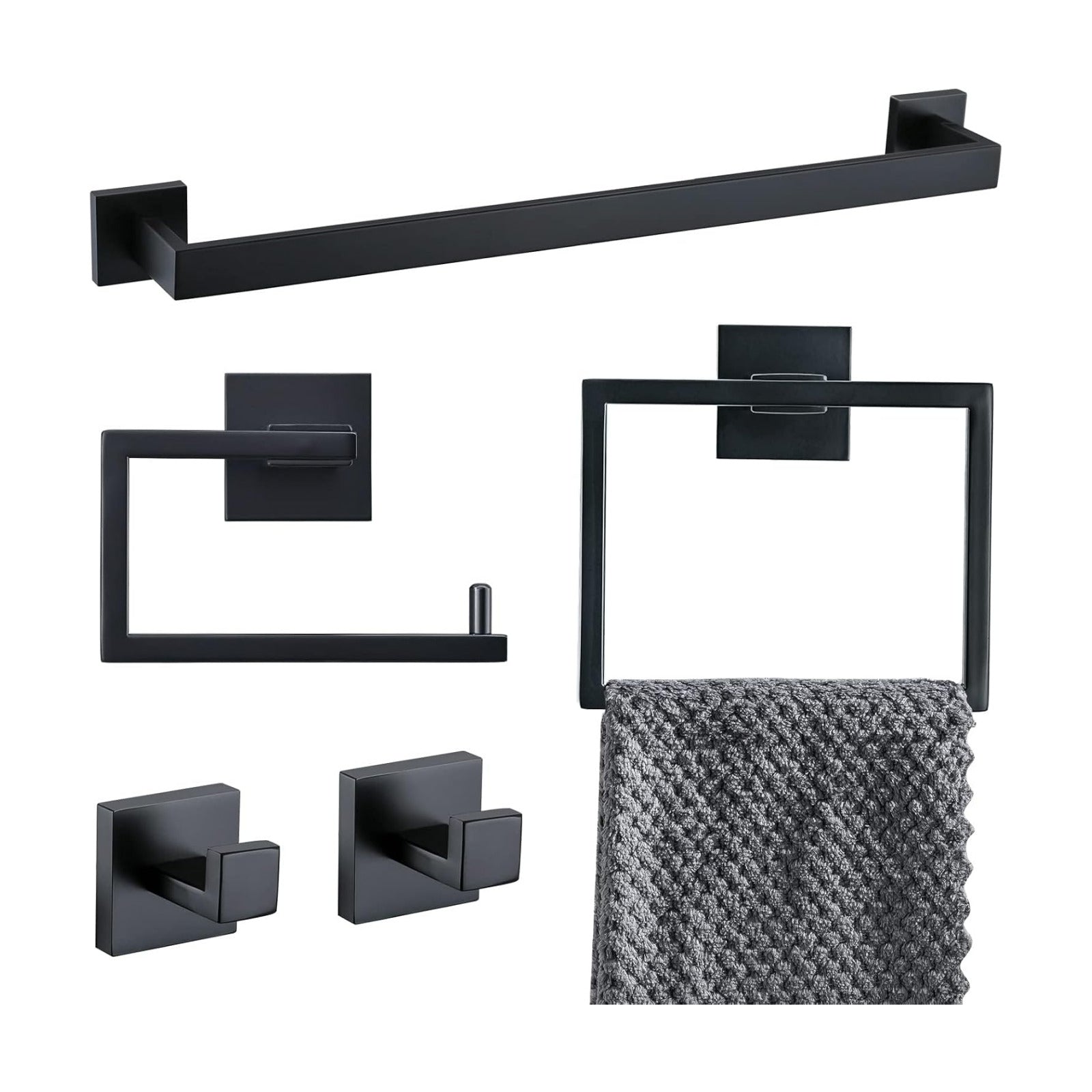 YACVCL 5 Pieces Black Bathroom Accessorie Set 23.6 Inch Towel Bar Set,SUS304Stainless Steel Bathroom Hardware Set,Wall