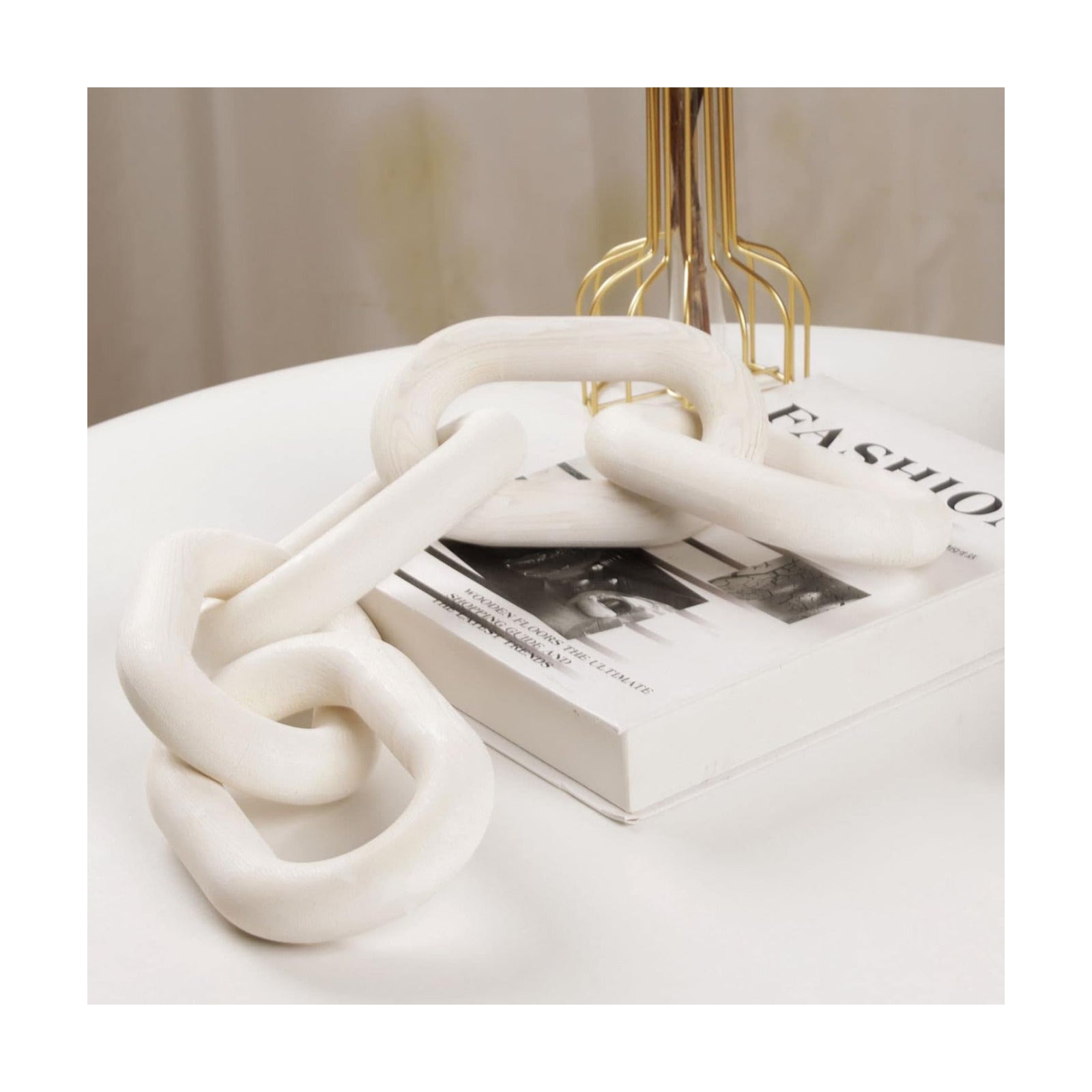 White Wood Chain Link Decor / White-5 / 22"D x 3.9"W