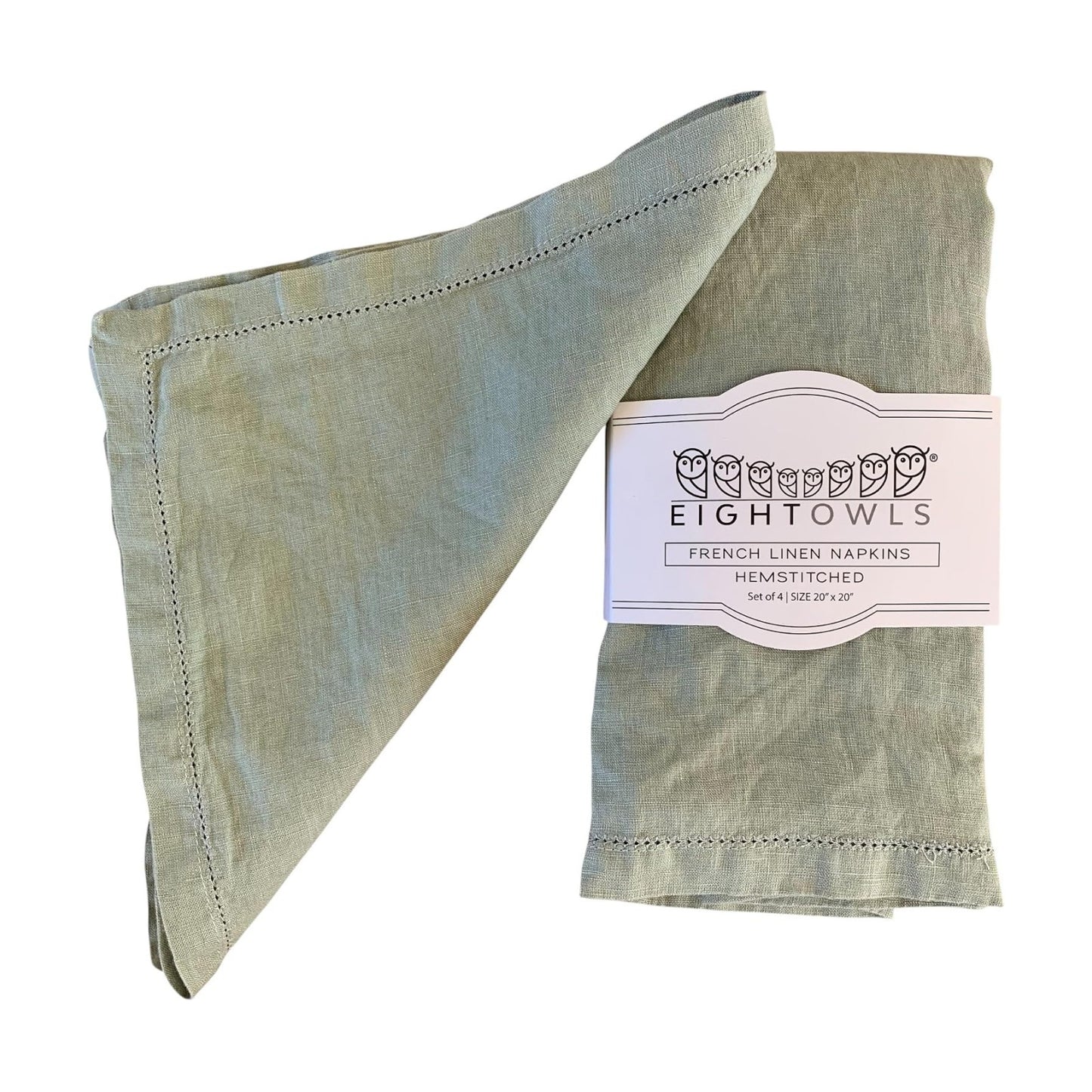 Hemstitched Linen Napkins – 20 Inch x 20 Inch – Stonewashed Pure Linen Cloth Dinner Napkins with Mitered Corners - 100%