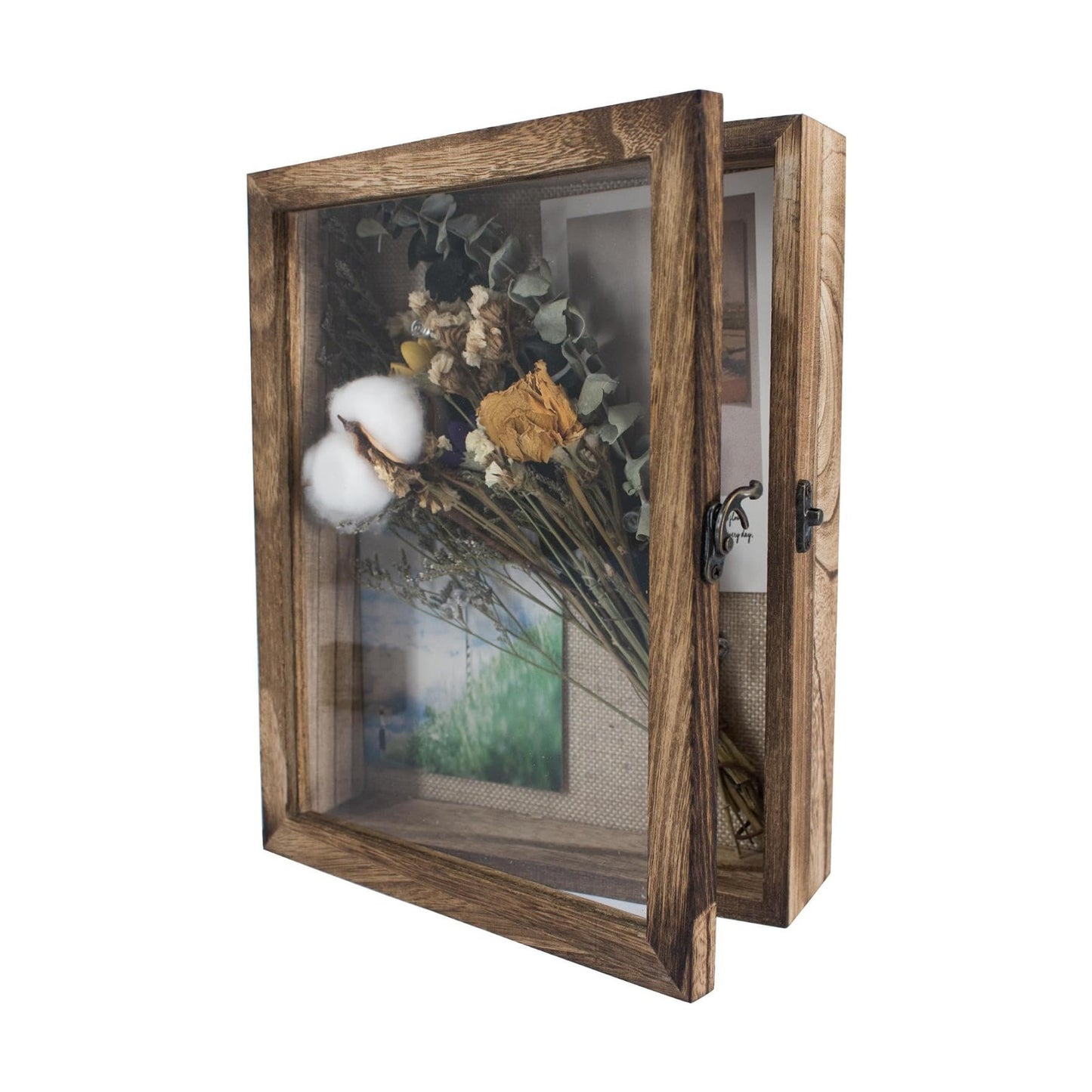 GraduatePro Shadow Box Frame 8x10 Display Case with Linen Back, Real Glass Window Door with Hinge, Picture Frame
