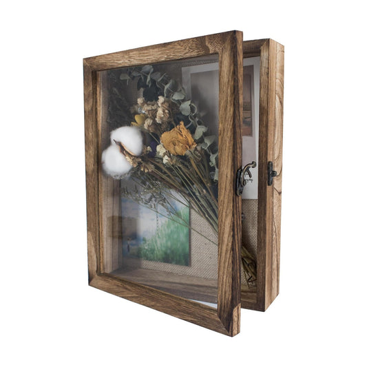 GraduatePro Shadow Box Frame 8x10 Display Case with Linen Back, Real Glass Window Door with Hinge, Picture Frame