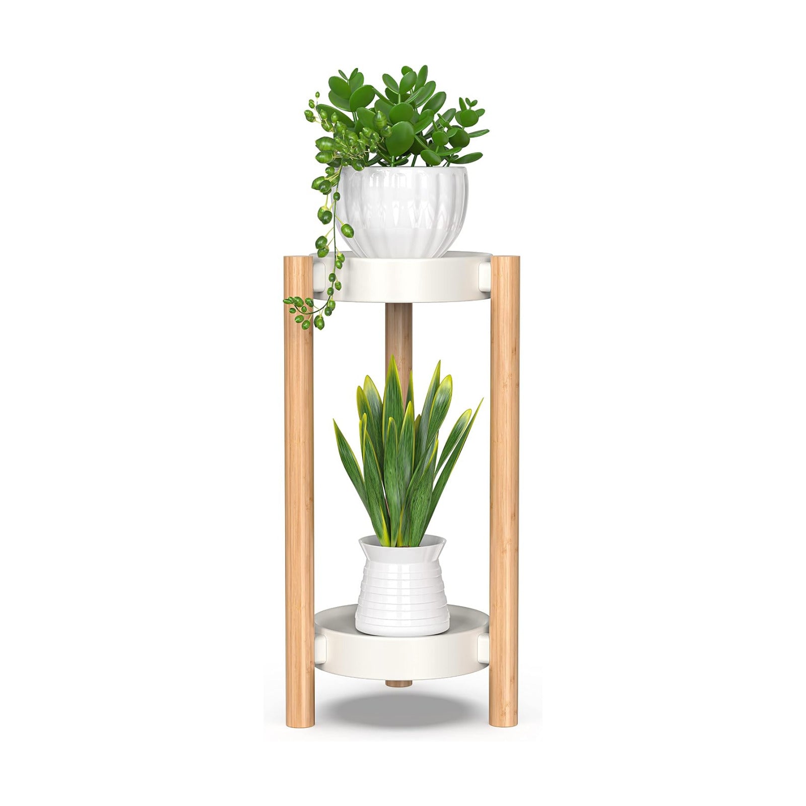 2-Tier Plant Stand Indoor, Tall Bamboo Corner Shelf for Multiple Plants | Narrow 2-Tier Display, Easy-Clean
