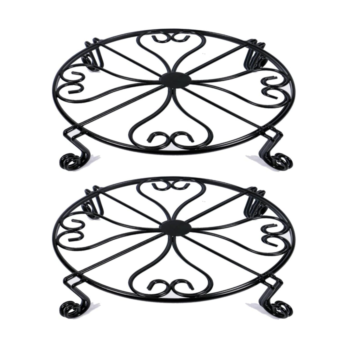 NSYOOMH 2 pack 10" Rustproof Black Metal Plant Stands Heavy Duty Plants Holder Outdoor Indoor, Round Wrought Iron