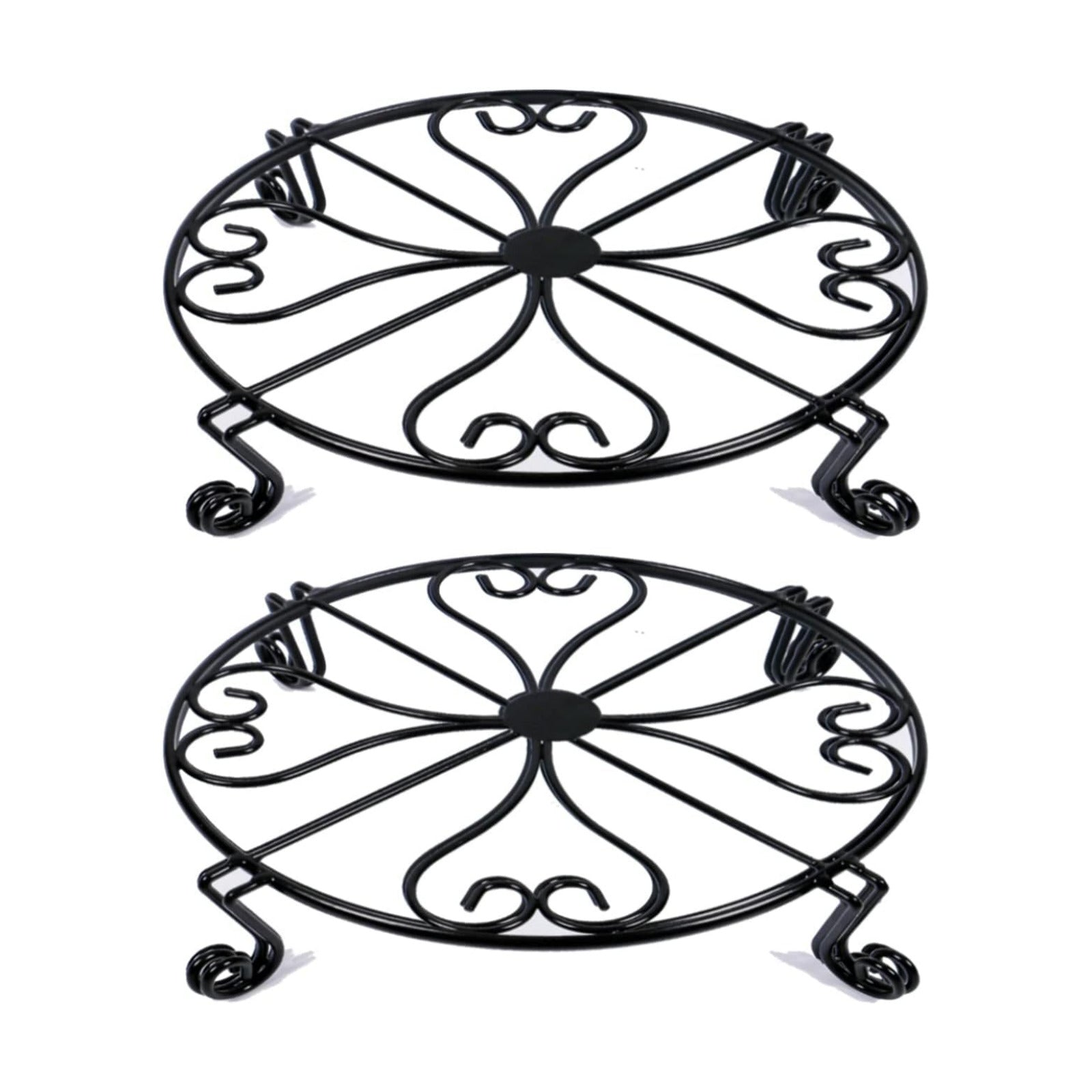NSYOOMH 2 pack 10" Rustproof Black Metal Plant Stands Heavy Duty Plants Holder Outdoor Indoor, Round Wrought Iron