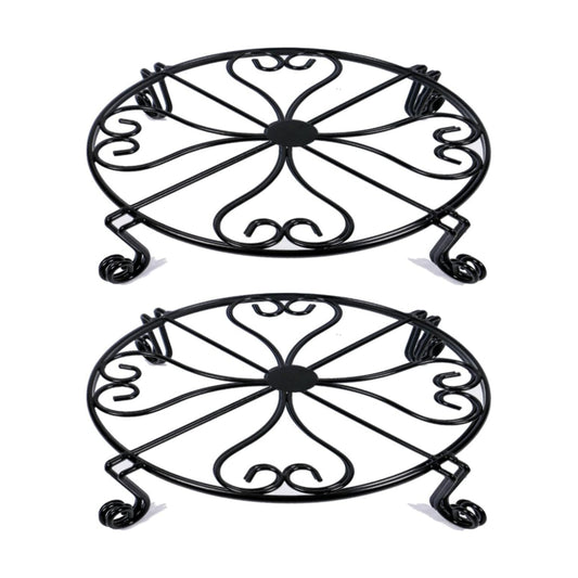 NSYOOMH 2 pack 10" Rustproof Black Metal Plant Stands Heavy Duty Plants Holder Outdoor Indoor, Round Wrought Iron