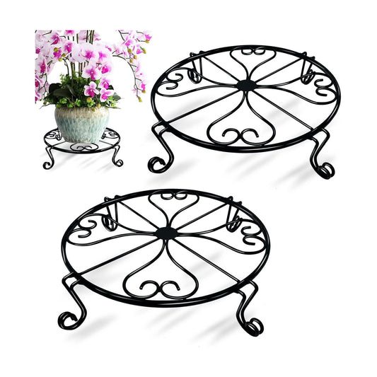NSYOOMH 2 packs 12" Black Metal Plant Stands Heavy Duty Plants Holder Outdoor Indoor, Round Wrought Iron Sturdy Flower