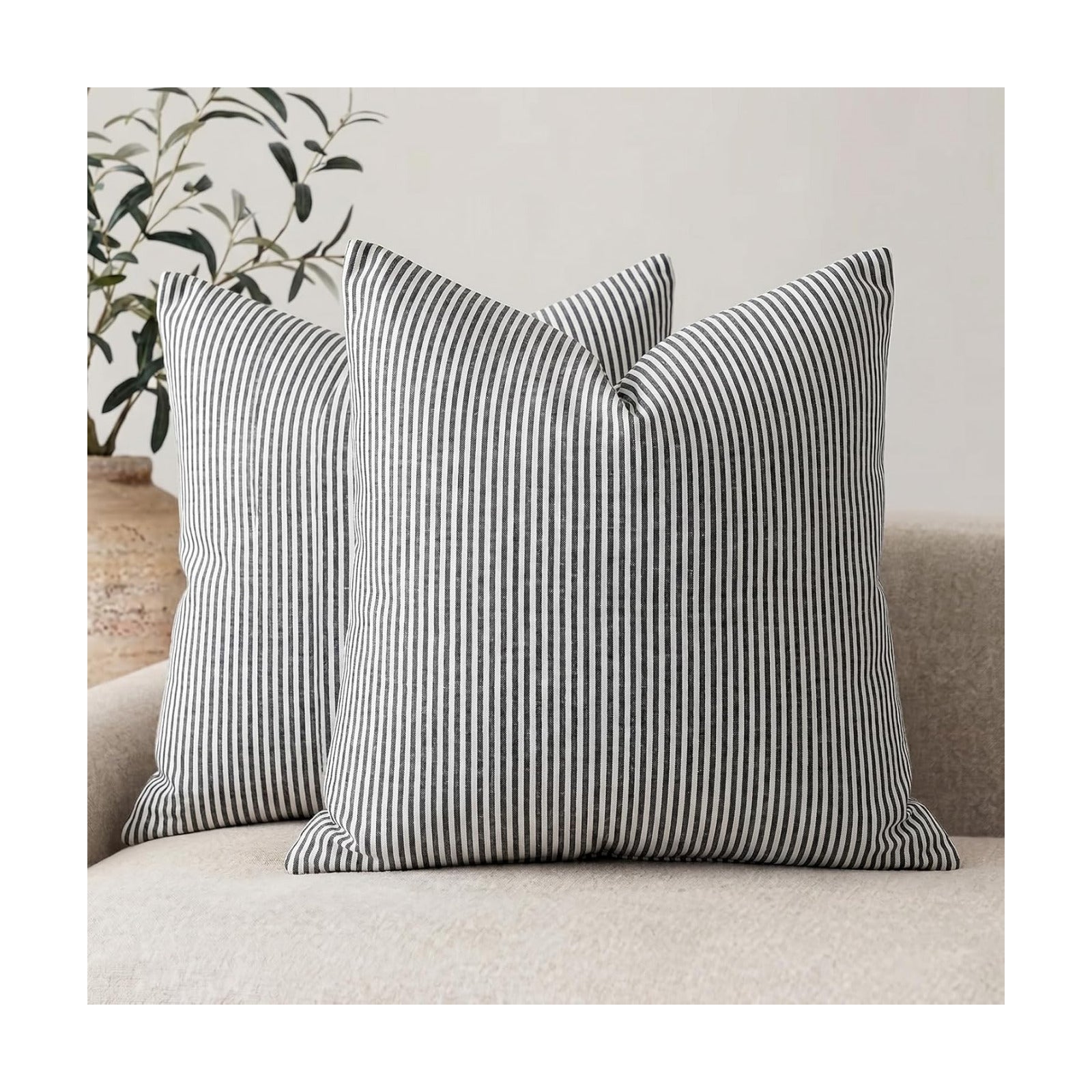 Black White Farmhouse Striped Pillow Covers Black and White / Black Stripe / 18 x 18 / Set of 2